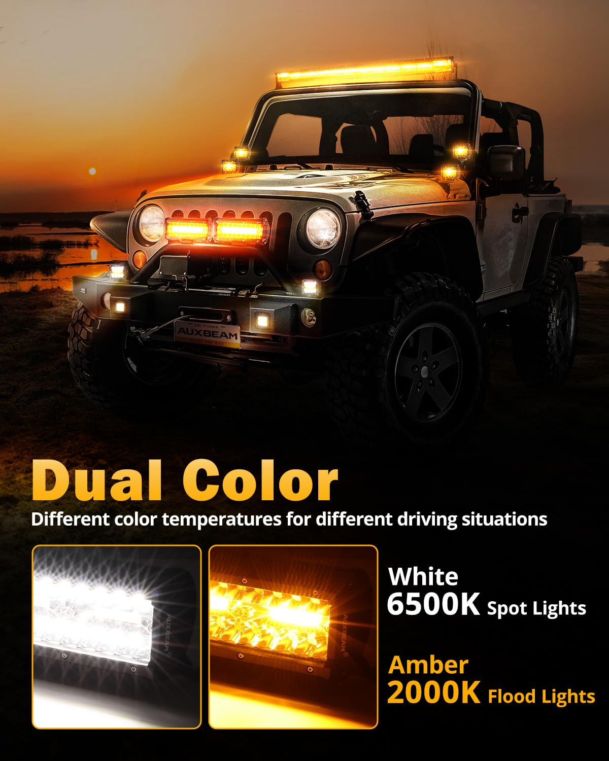 Auxbeam 20-Inch 420W LED Light Bar - 6 Modes (Amber/White Strobe) - Spot Flood Combo Off-Road Light for Trucks, UTV, Jeep - Emergency & Fog Warning Light for Off-Roading, Camping, Hunting & Night Driving