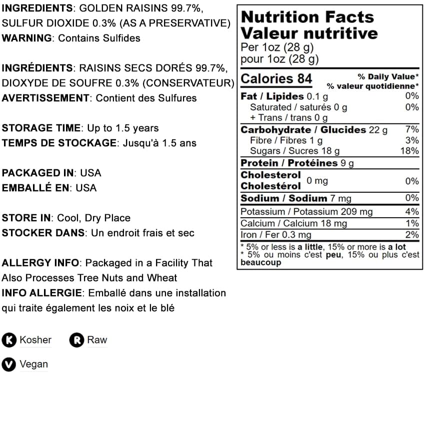 Food to Live California Jumbo Golden Raisins, 16 Pounds – Seedless, Sun-Dried, No Added Oil or Sugar, Kosher, Vegan, Raw, Bulk – Perfect for Baking, Snacking, and Healthy Recipes