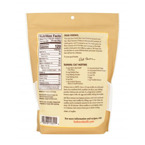 Organic Whole Grain Oat Flour by Bob's Red Mill - Gluten-Free, Non-GMO, Perfect for Baking Bread, Cookies & Healthy Recipes