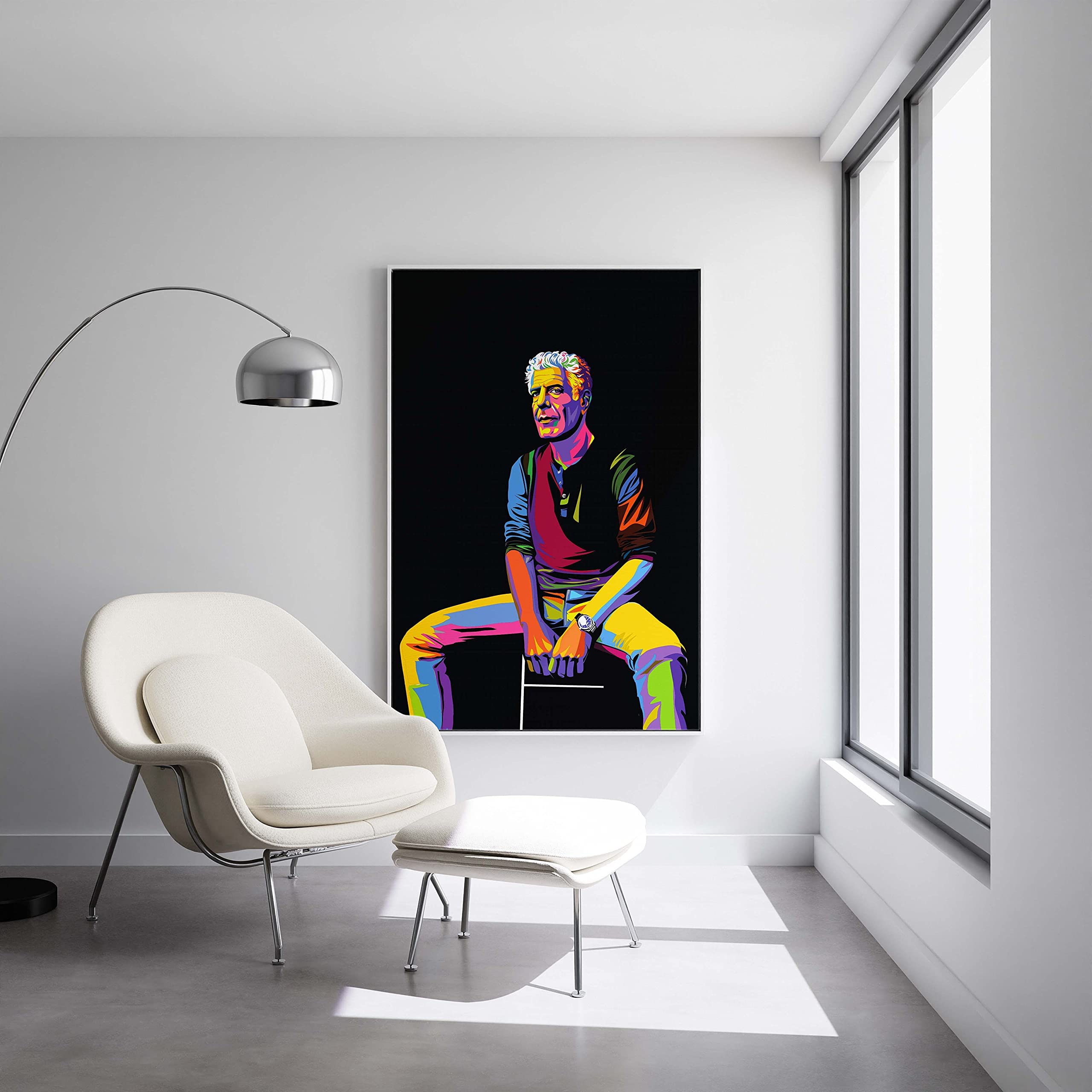 Anthony Bourdain Mighty Framed Pop Art Canvas - 24x36 Inch Ready to Hang Wall Decor with Black Floater Frame - Modern Home Office & Living Room Artwork