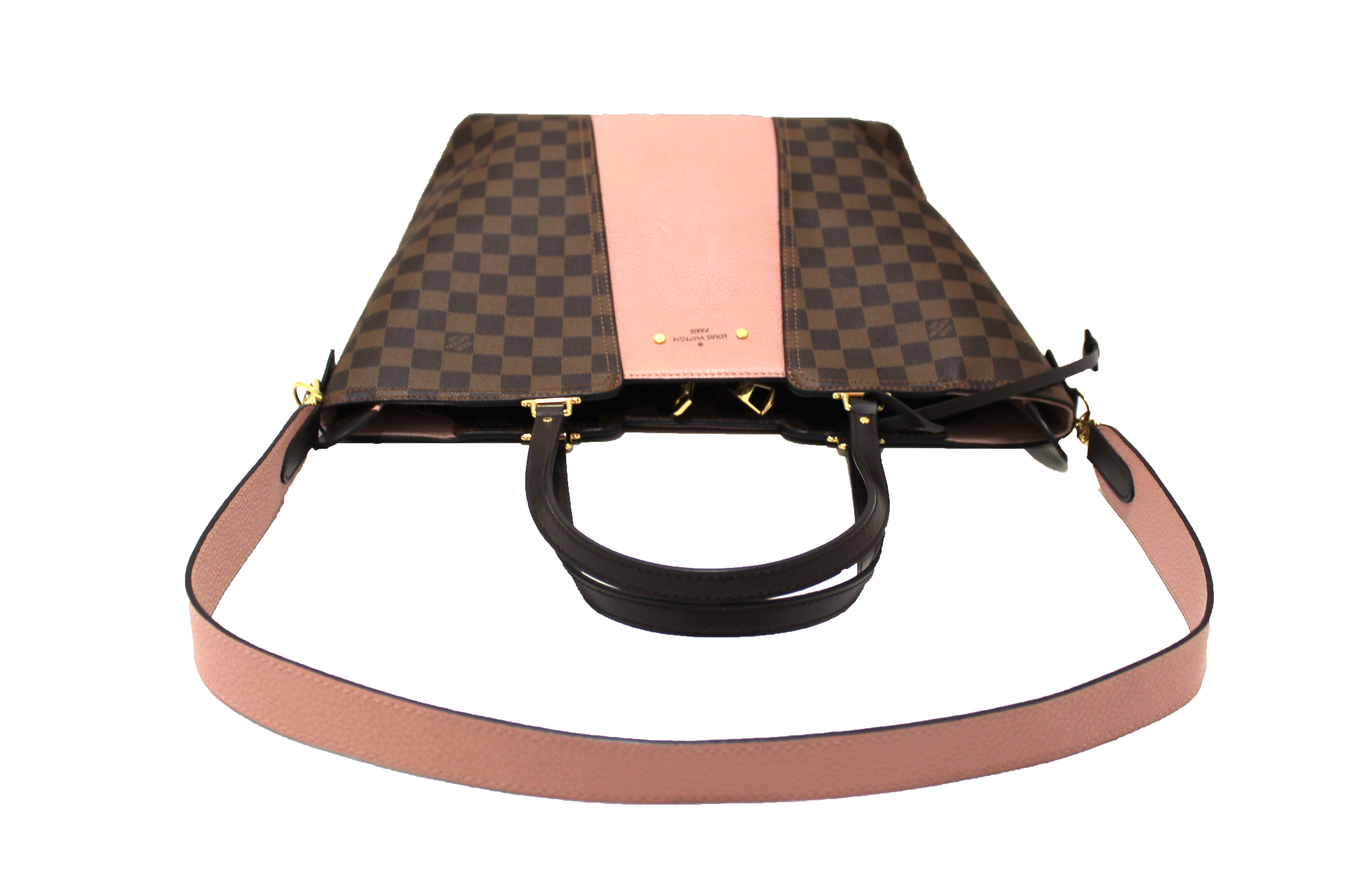 Authentic Louis Vuitton Damier Ebene Tote Bag with Pink Leather Trim - Luxury Designer Handbag for Women, Perfect for Work, Travel & Everyday Use