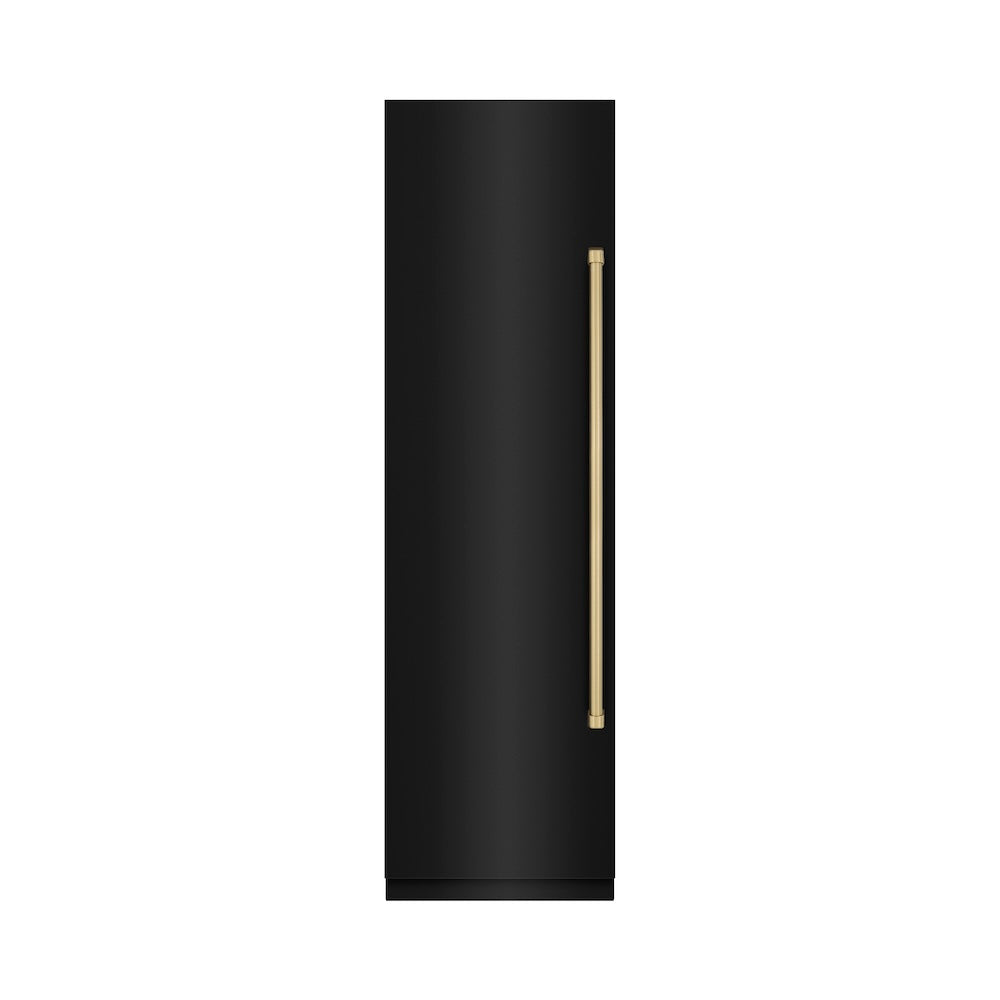 ZLINE Autograph Edition 24 Inch 12.4 Cu Ft Column Freezer - Black Stainless Steel with Graphite Gray Interior & Champagne Bronze Accents (RCFVZ BS 24 CB) - Perfect for Home Kitchen, Basement or Garage Storage