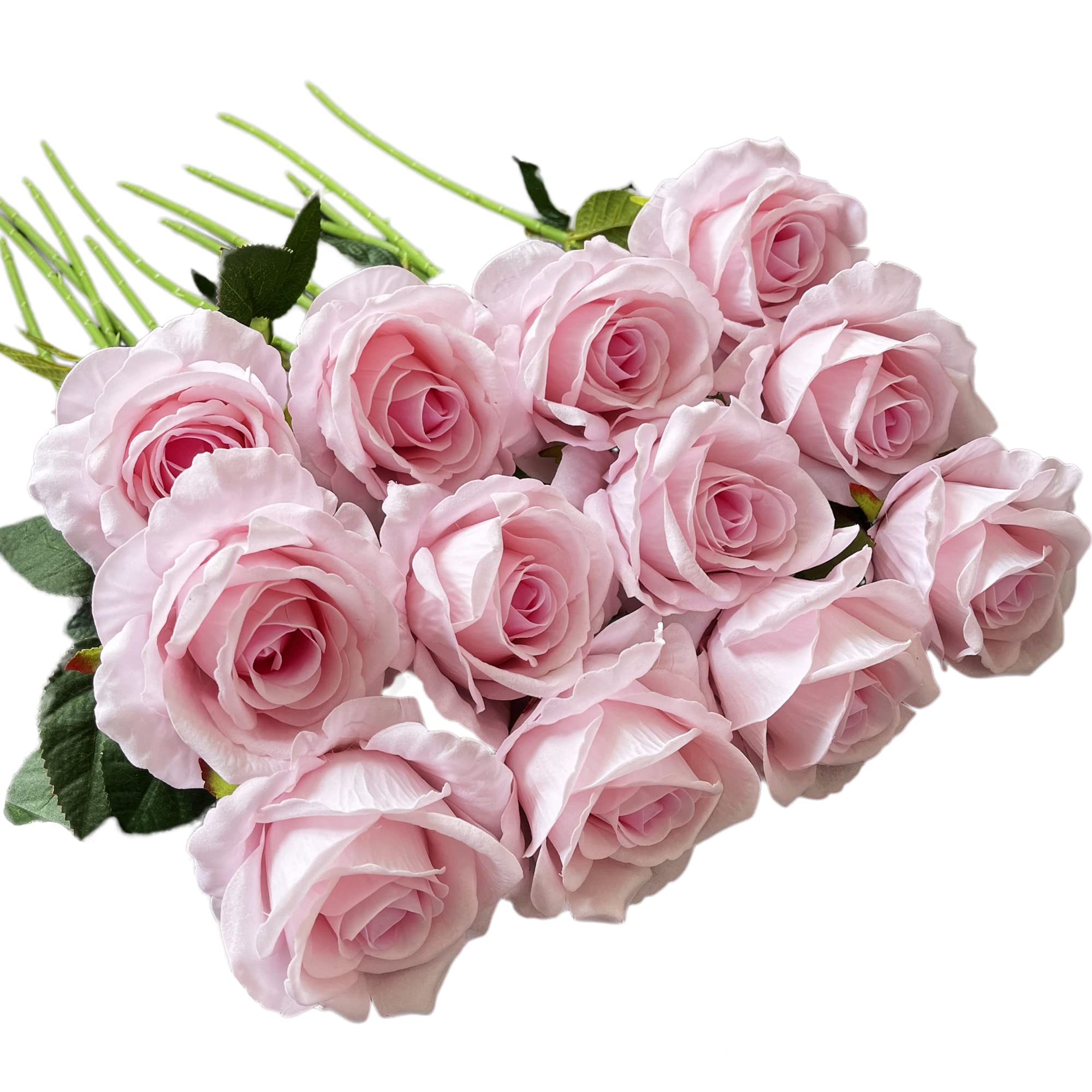 UKELER 12 Pack Pink Artificial Silk Roses - Real Touch Faux Flowers with Stems for Home Decor, Wedding Bouquets, Party Centerpieces & Garden Floral Arrangements - Perfect for Table Decor, DIY Crafts, and Romantic Gift Giving
