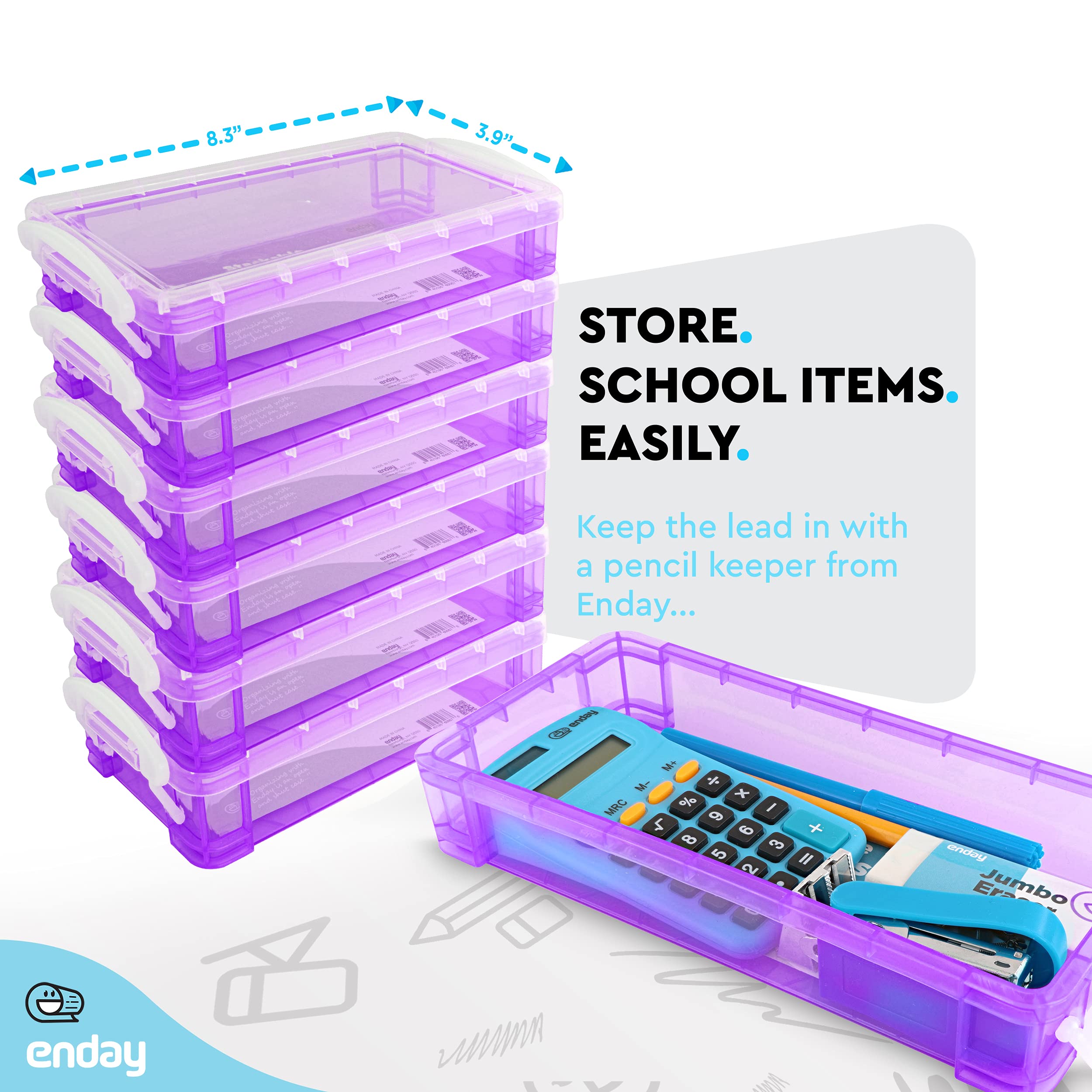 Enday Plastic Stackable Pencil Case - Large Capacity School & Office Supplies Organizer (Purple, Blue, Grey, Pink, Red, Green) - 80 Pack | Perfect for Students, Teachers & Office Workers