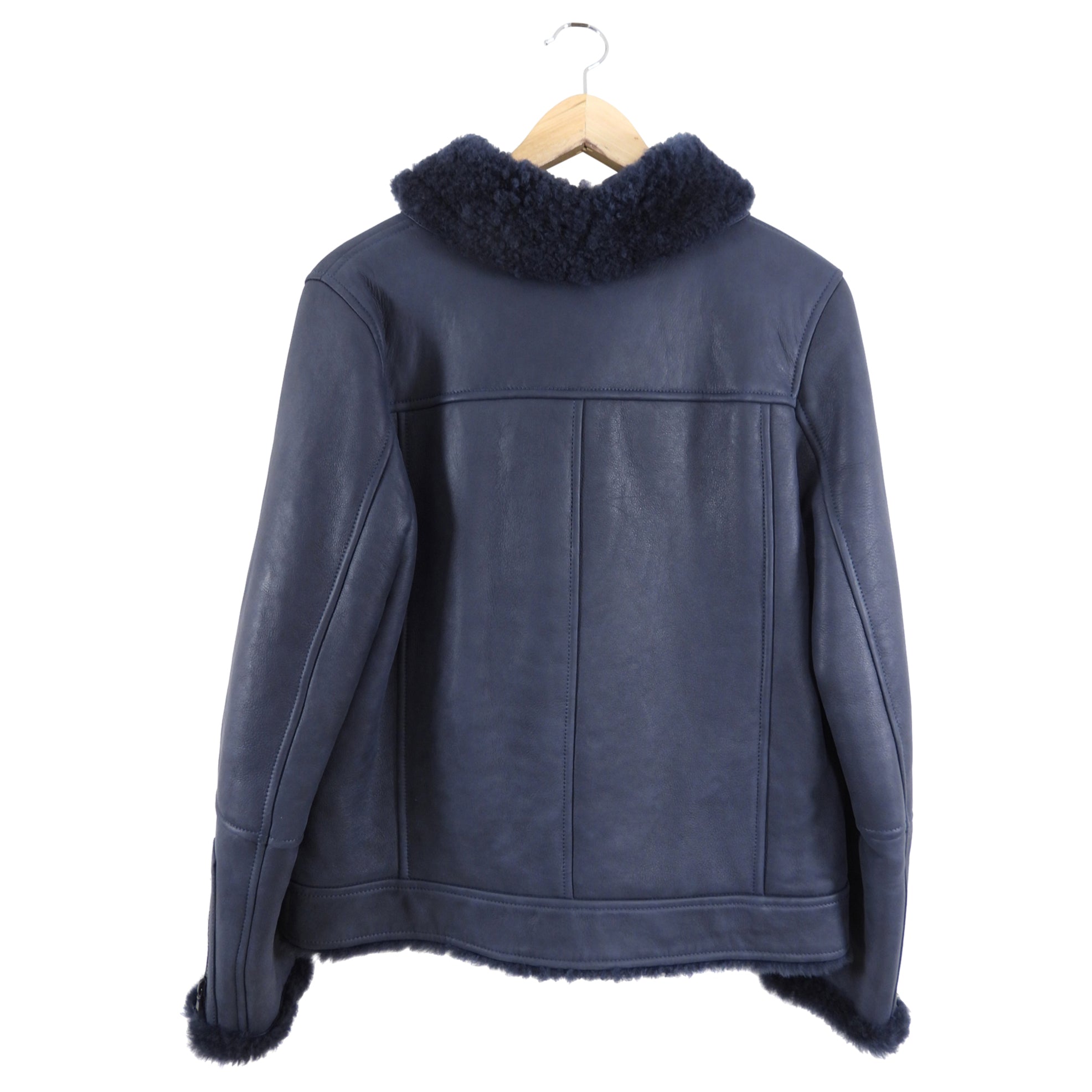Brunello Cucinelli Midnight Navy Shearling Zip Jacket - Men's Luxury Shearling Coat, Size IT40 / S (4/6) - Perfect for Winter Fashion & Outdoor Activities
