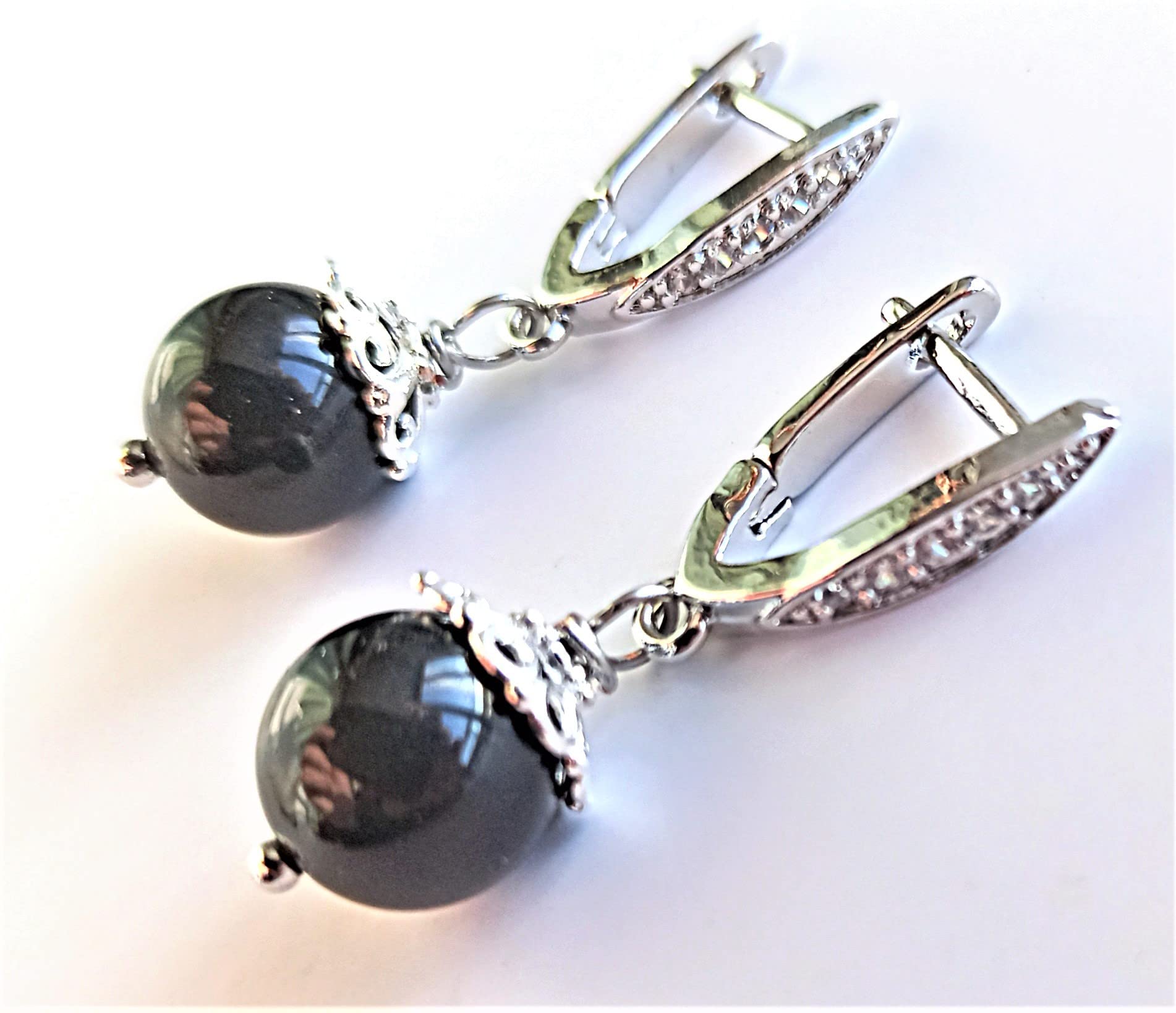 Black Obsidian Earrings for Women - Handmade Natural Gemstone Dangle Drop Earrings - Black Beaded Earrings with Cubic Zirconia - Perfect for Everyday Wear, Office, Parties & Special Occasions