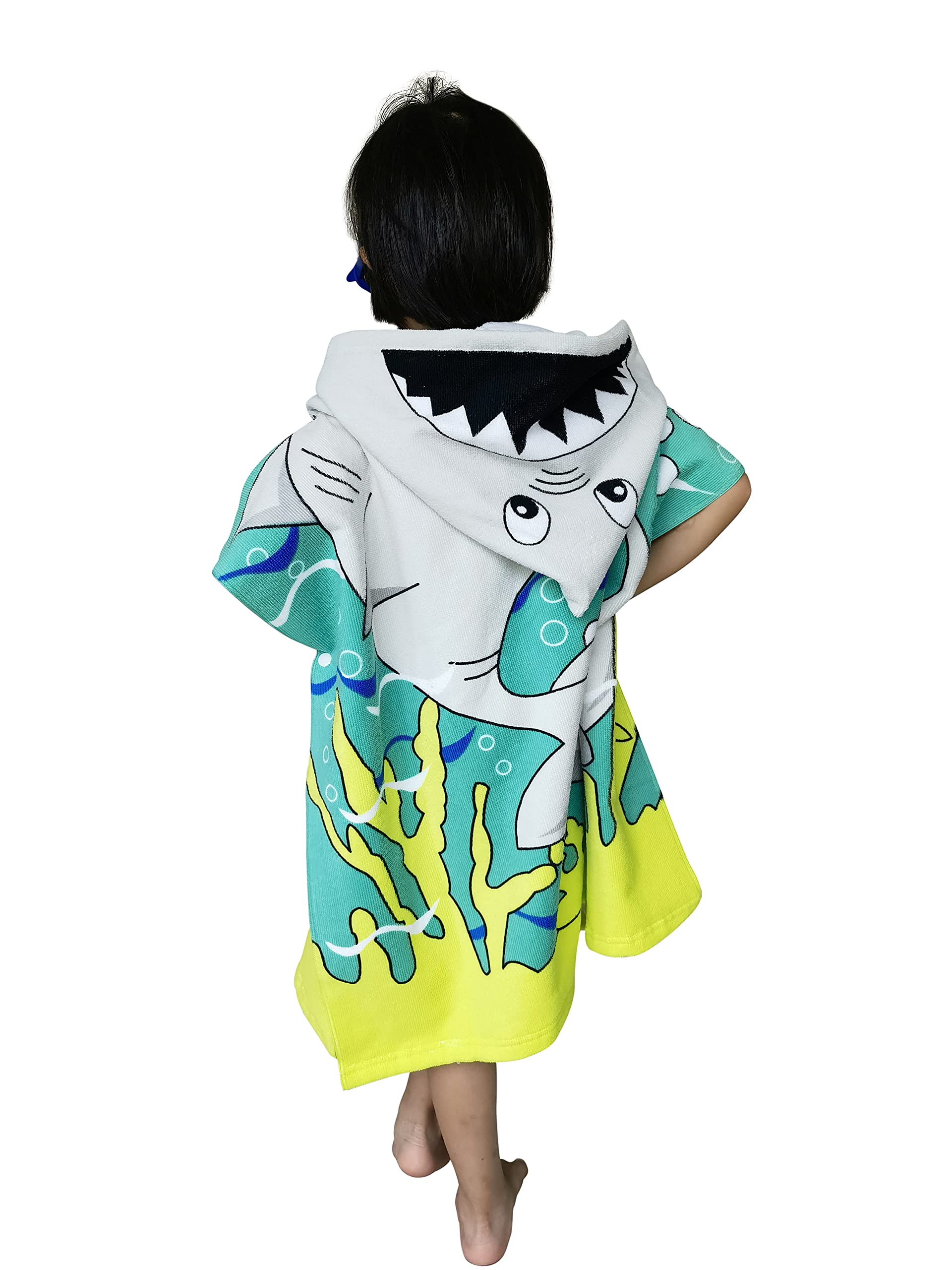 Ultra Soft Microfiber Poncho Towel for Babies & Toddlers - Quick Dry Bath Swim Beach Wrap - Great White Shark Design - Perfect for Pool, Beach & After Bath Time