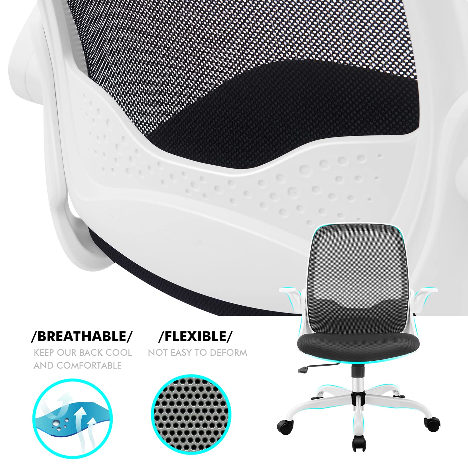 KERDOM Ergonomic Office Chair - Breathable Mesh Computer Desk Chair with Flip-Up Armrests & Height Adjustment - Perfect for Home Office, Gaming & Workspaces