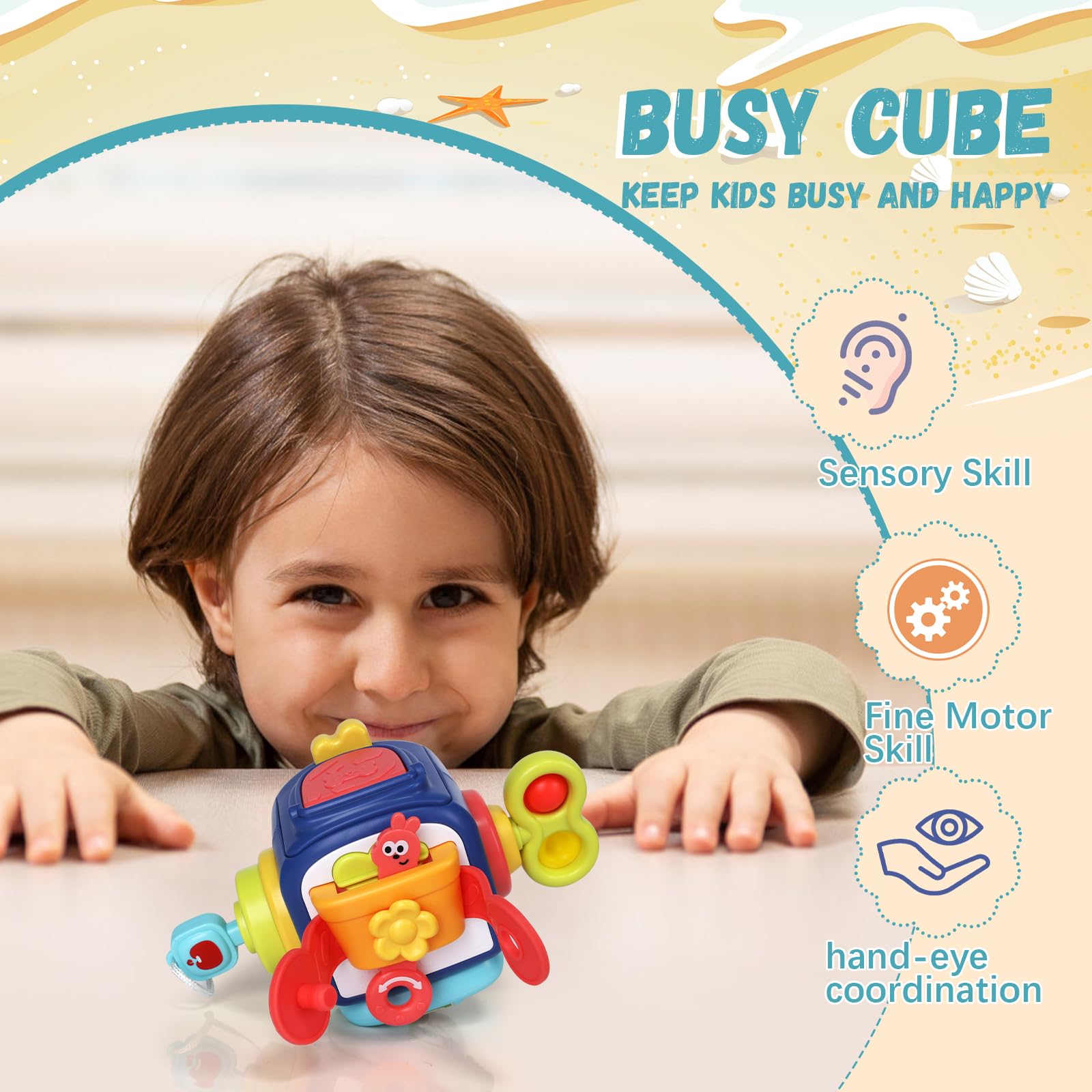 Montessori Baby Toys for Toddlers 12-18 Months - Sensory Learning Toys for 1-2 Year Old Boys & Girls - Travel Toys for Airplane & Car Rides - Perfect Gift for 1 Year Olds - Fidget Cube & Activity Board for Early Childhood Development