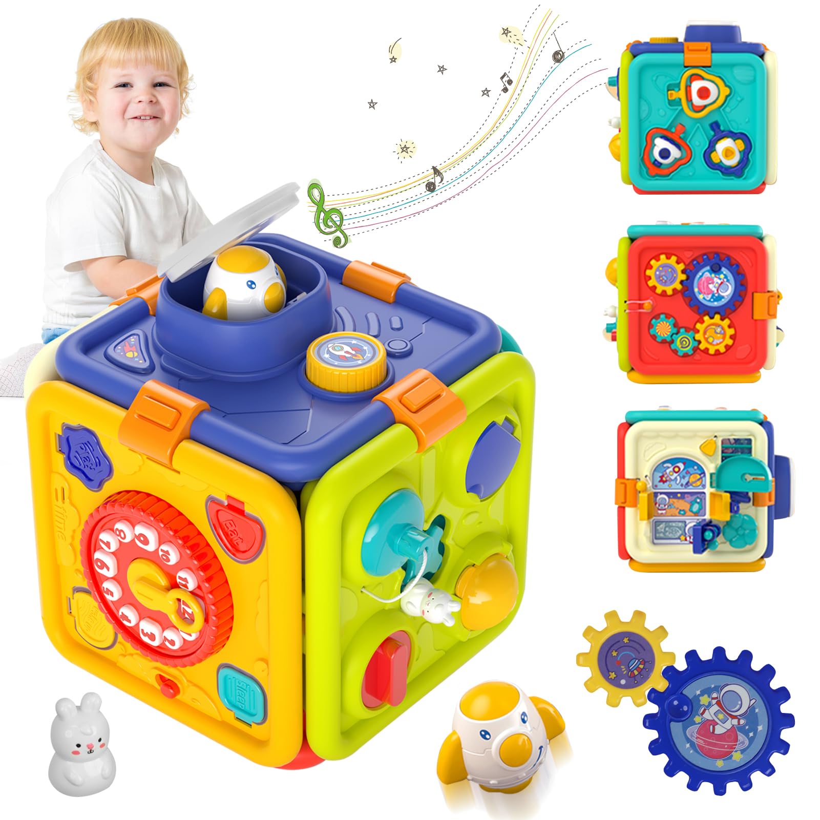 Montessori Toys for 1-3 Year Olds - 6-in-1 Sensory Activity Cube for Toddlers | Educational Birthday Gift for Boys & Girls