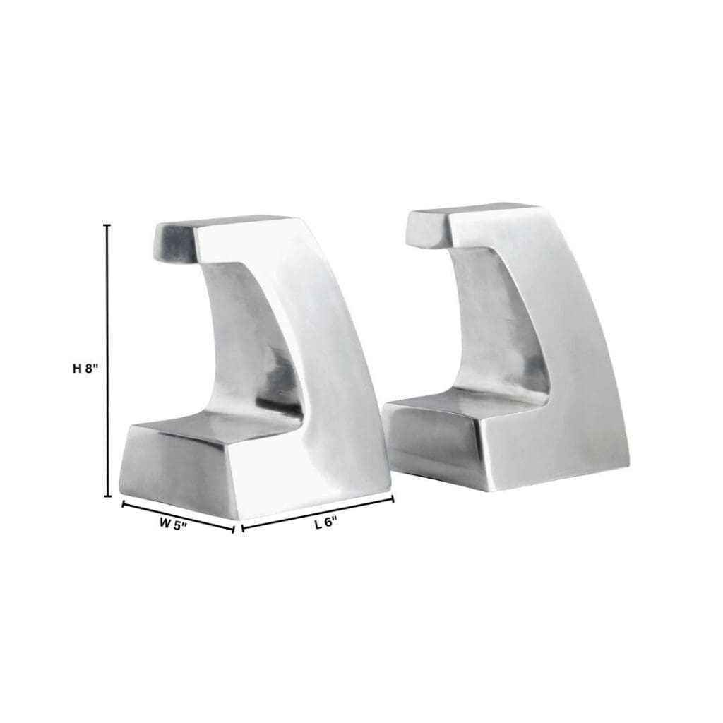 Cyan Design 11659 Apostrophe Bookends - Polished Aluminum Bookends for Shelves, Stylish Book Holders for Home Office & Library Decor