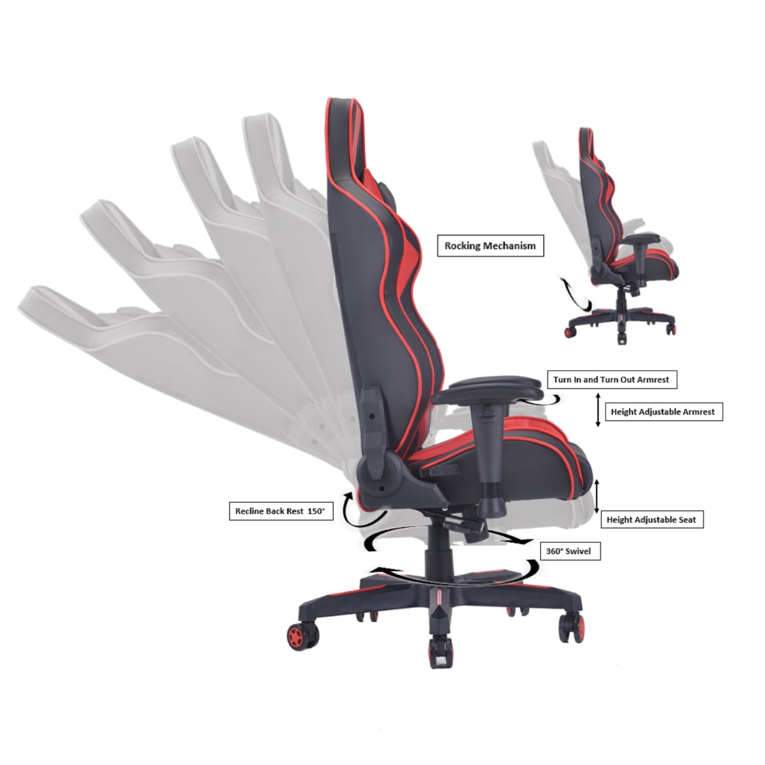 PRO X Series 77608E Ergonomic Gaming Chair - Black & Red - High Back Racing Style with Lumbar Support for PC, Console & Office Use