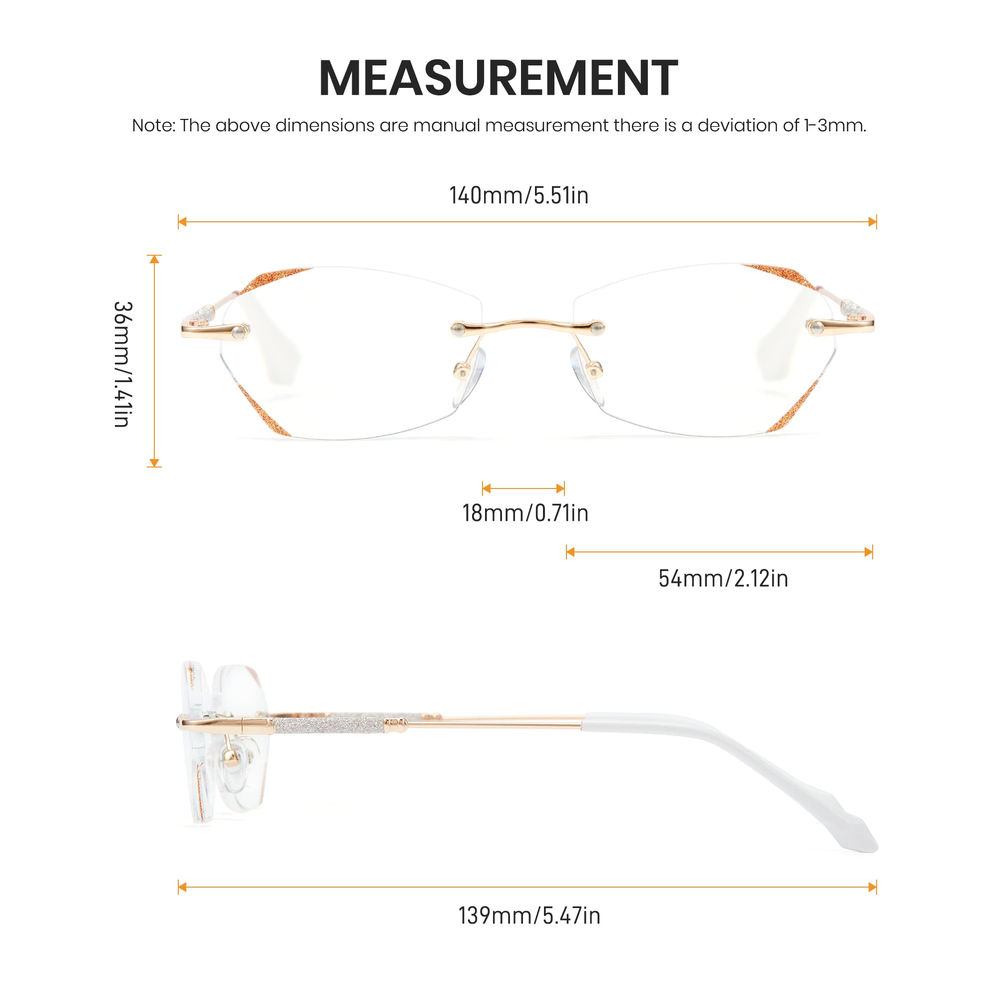 Cyxus Blue Light Blocking Reading Glasses for Women - Anti Eyestrain Computer Readers, Lightweight Rimless Eyeglasses for Work, Gaming & Screen Time