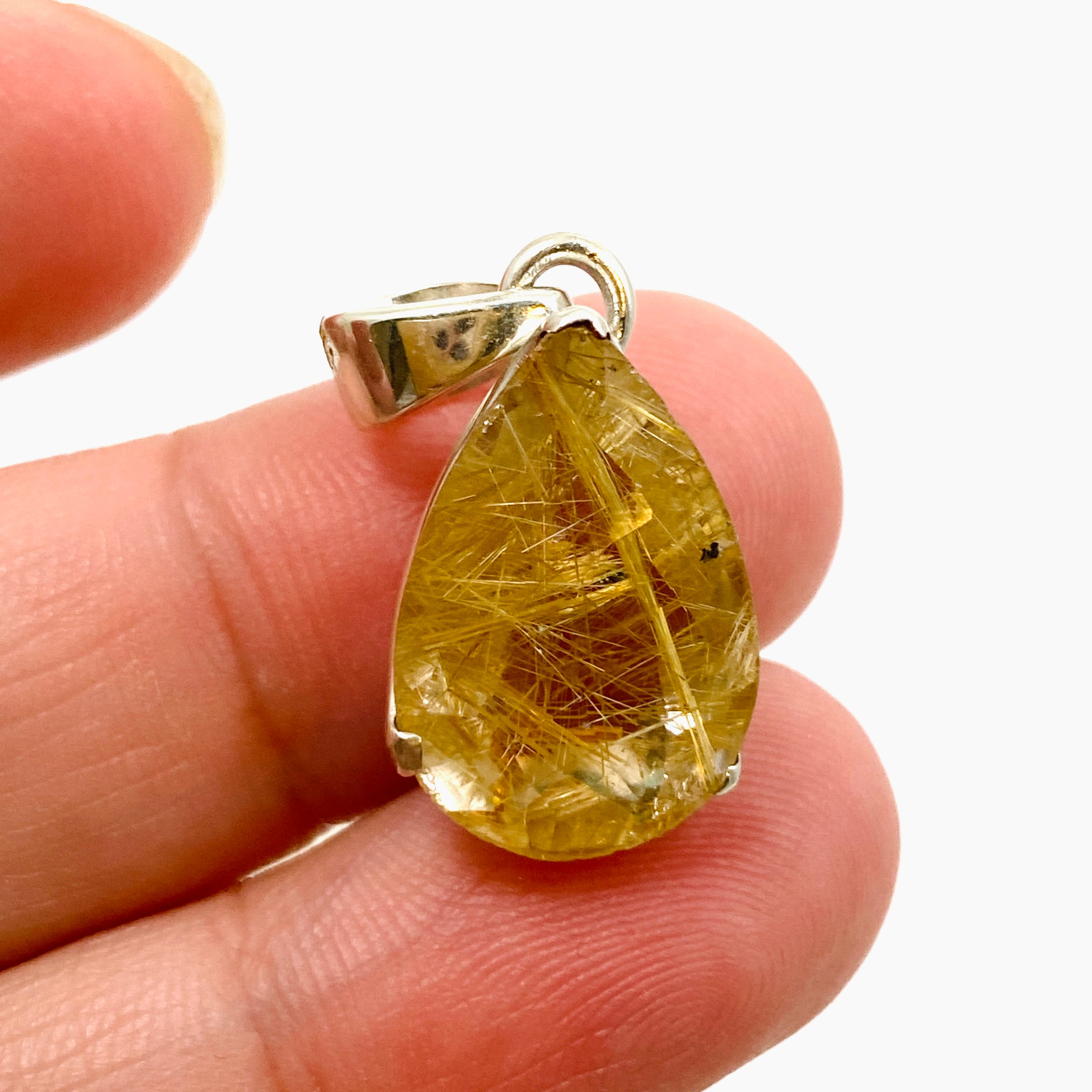 Golden Rutile Quartz Teardrop Faceted Pendant Necklace - Natural Gemstone Jewelry for Women - Perfect for Gifts, Meditation & Spiritual Healing
