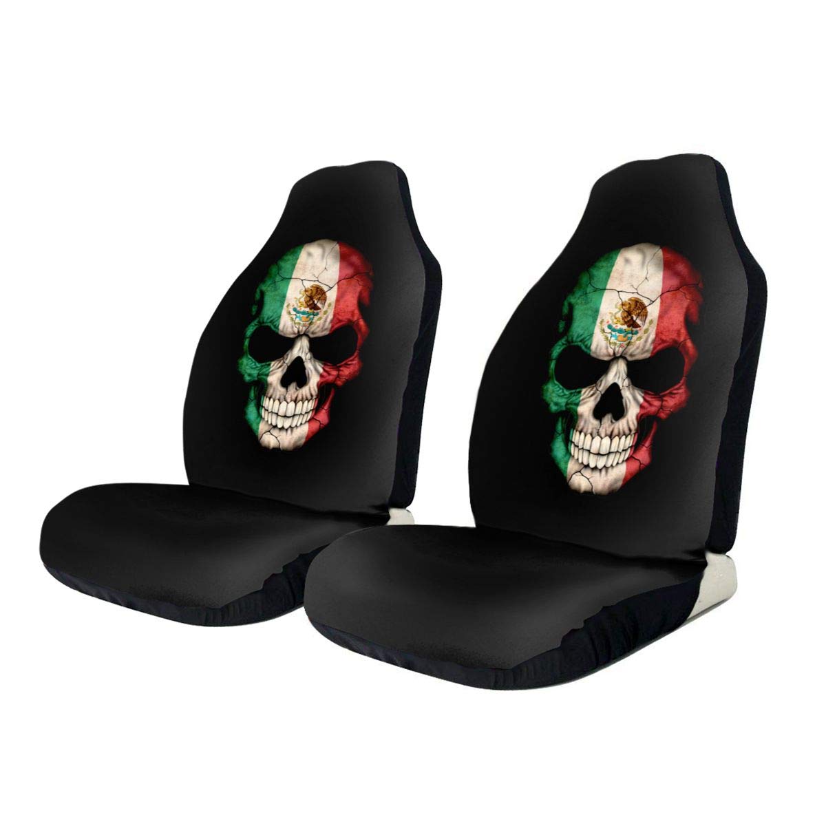 BYKLddljian Mexican Flag Skull 3D Printed Car Seat Covers - Stretchable Polyester Fabric Universal Fit for Cars, SUVs & Trucks (Black) - Perfect for Themed Decor, Car Shows & Personalization