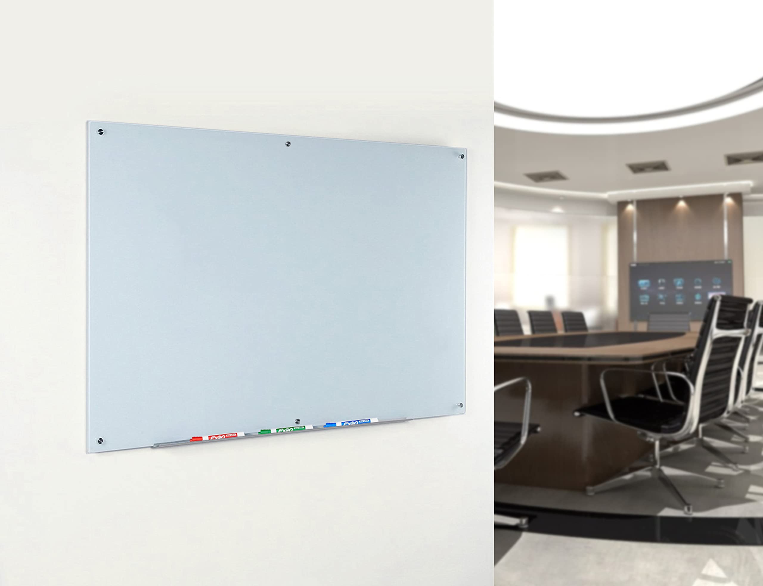 Premium Magnetic Glass Dry-Erase Board Set - 6' x 3' Whiteboard with Markers, Magnets & Marker Tray - Perfect for Office Meetings, Classroom Teaching & Home Organization (Wall Mount Hardware Included)