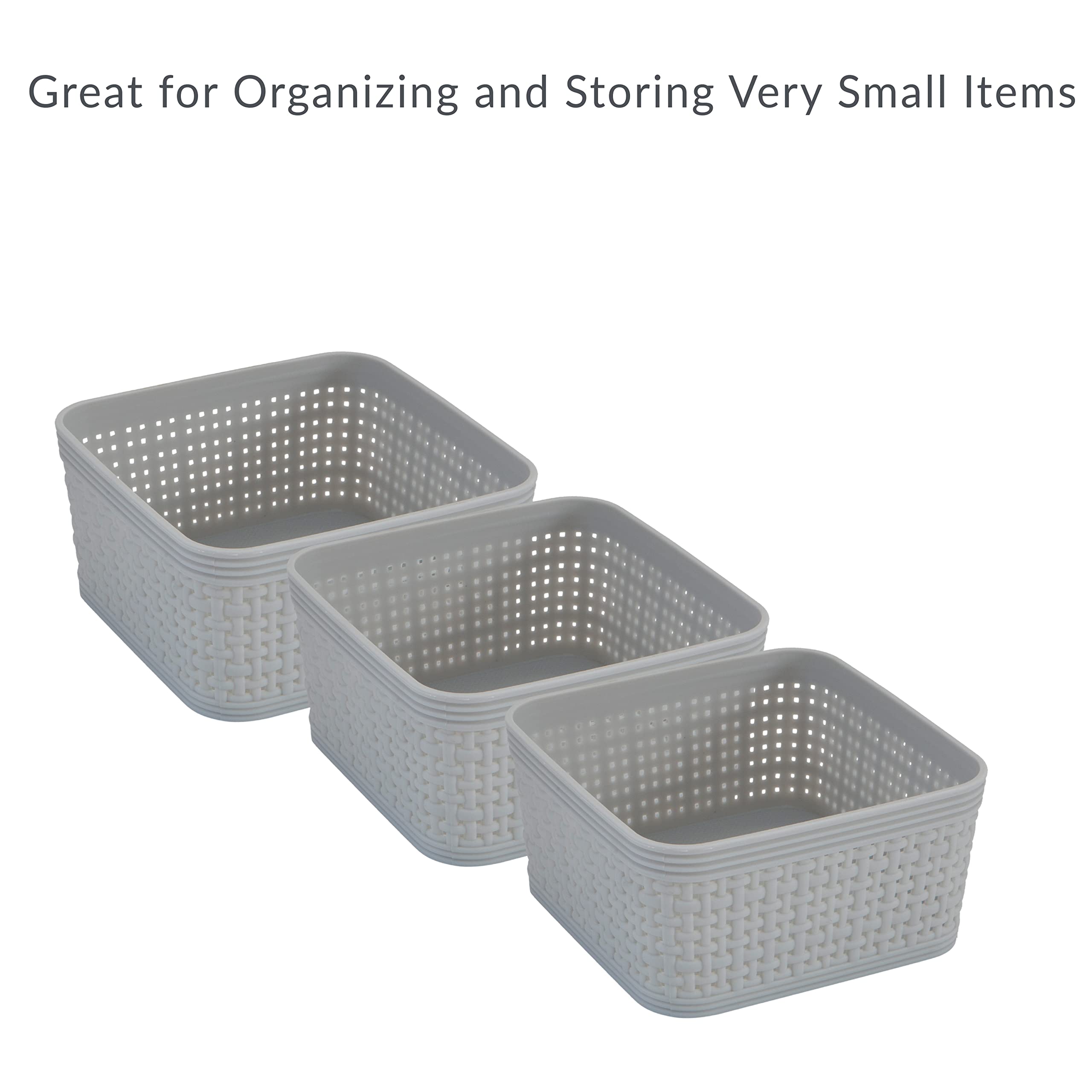 Simplify 6-Pack Square Storage Bins - Multipurpose Organizing Set for Office, Desk, Dorm & Bathroom | Small Items & Accessories Storage Baskets in Grey | Perfect for Home Organization & Clutter Control