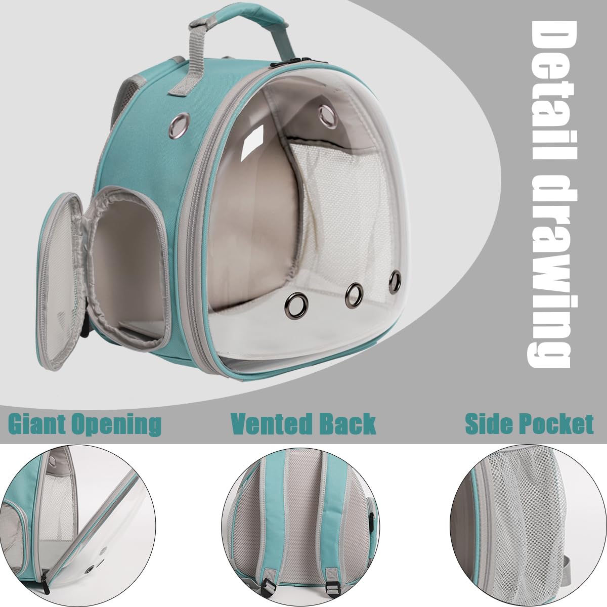 Bearded Dragon Backpack Carrier - Portable Reptile Travel Backpack with Clear Bubble Window for Lizards, Guinea Pigs & Rabbits | Blue Pet Carrier for Outdoor Adventures & Vet Visits