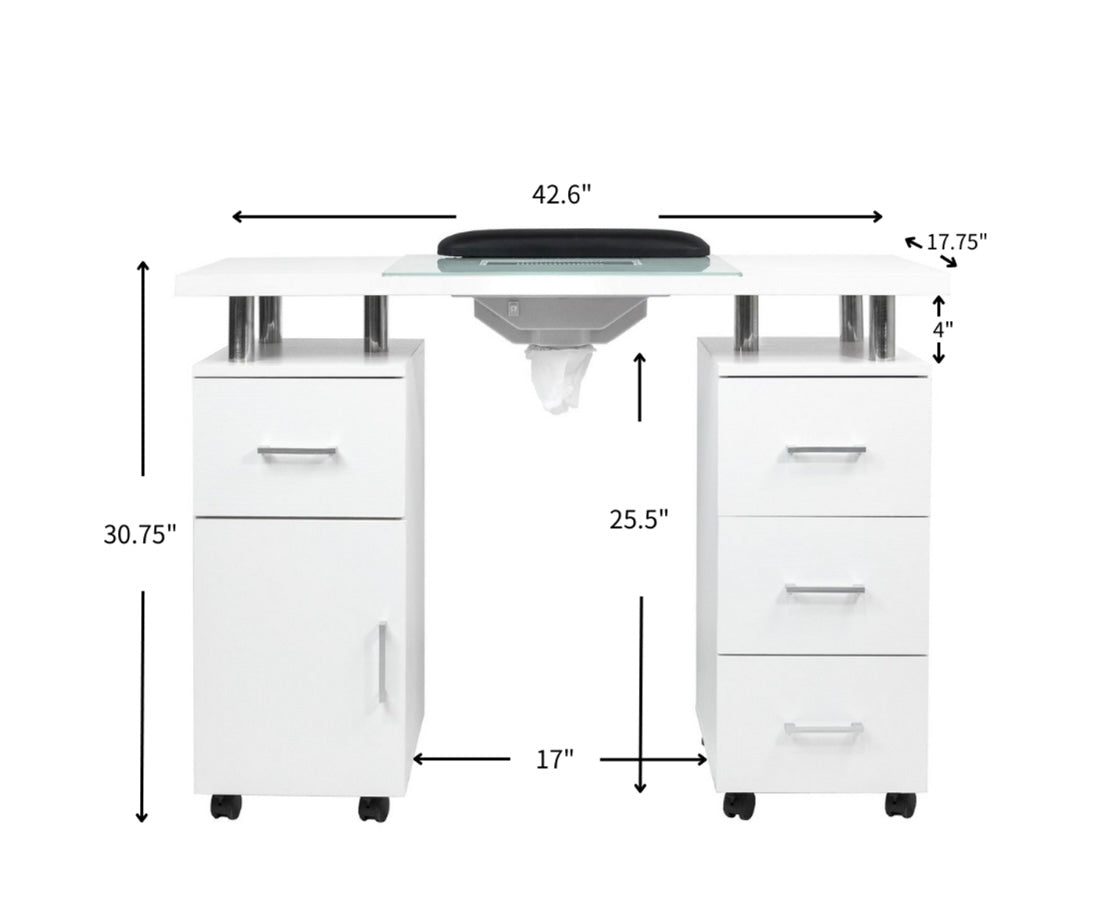 Professional Glasglow II Manicure Table for Salon & Home Use - Portable Nail Art Station with Adjustable Height, Perfect for Manicurists & DIY Nail Care
