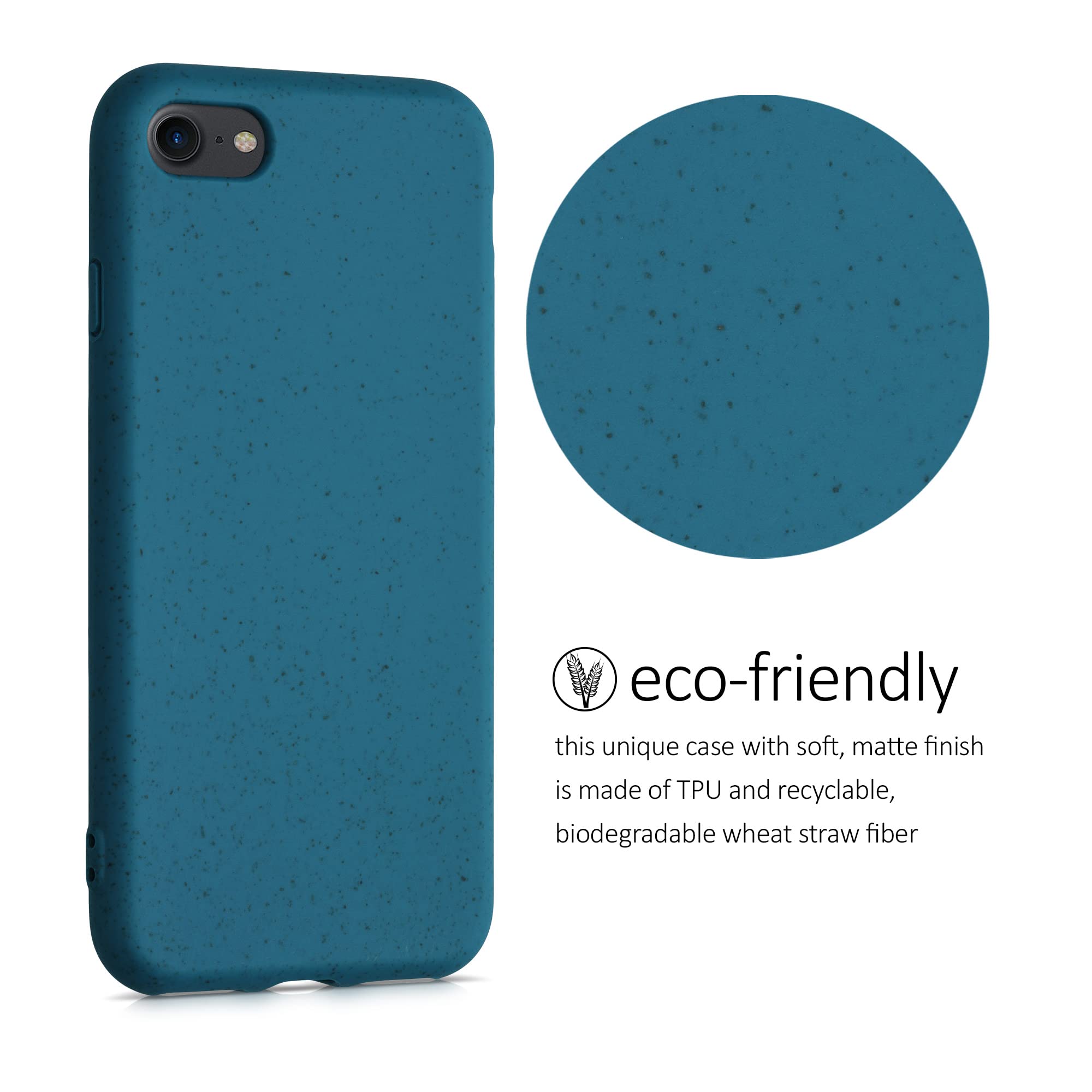 Eco-Friendly Wheat Straw iPhone Case Compatible with iPhone SE 2022/2020 & iPhone 8/7 - Biodegradable TPU Matte Cover in Caribbean Blue - Perfect for Daily Use, Travel & Outdoor Activities