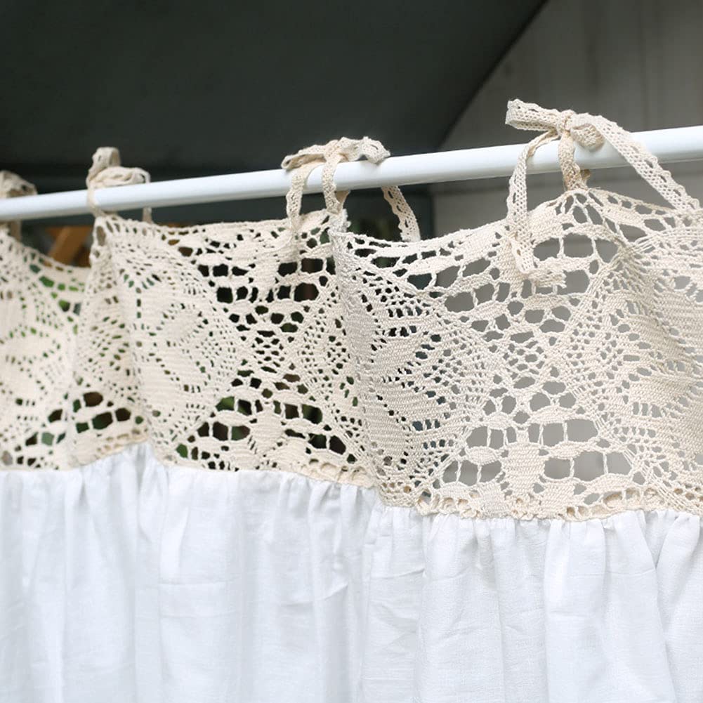 VCTOPS Cotton Crochet Tier Curtains - Semi Sheer Rustic Short Window Curtains for Kitchen & Cafe - 1 Panel (White, 47x33 Inches) - Perfect for Small Windows, Farmhouse Decor & Cozy Home Style