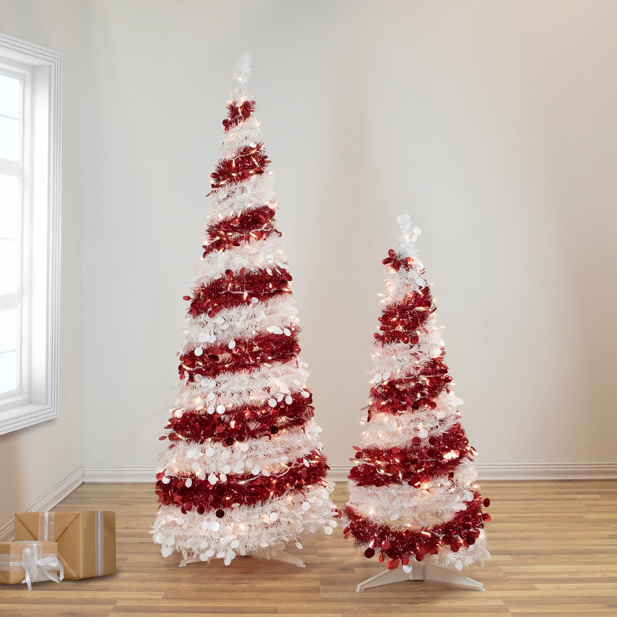 4ft Pre-Lit Candy Cane Striped Pop-Up Artificial Christmas Tree with Clear LED Lights - Perfect for Holiday Home Decor, Office Party & Festive Gift Giving