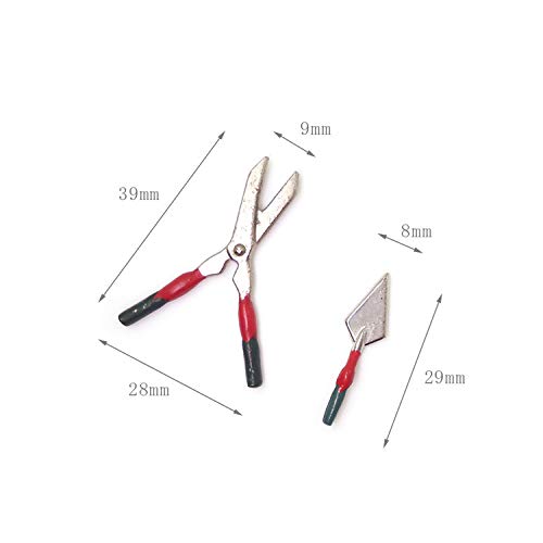 3Pcs Miniature Gardening Tools Set - Small Watering Can, Garden Shears & Shovel for 1:12 Scale Dollhouse Decor, Fairy Garden, Terrarium & Miniature Landscaping (Red)