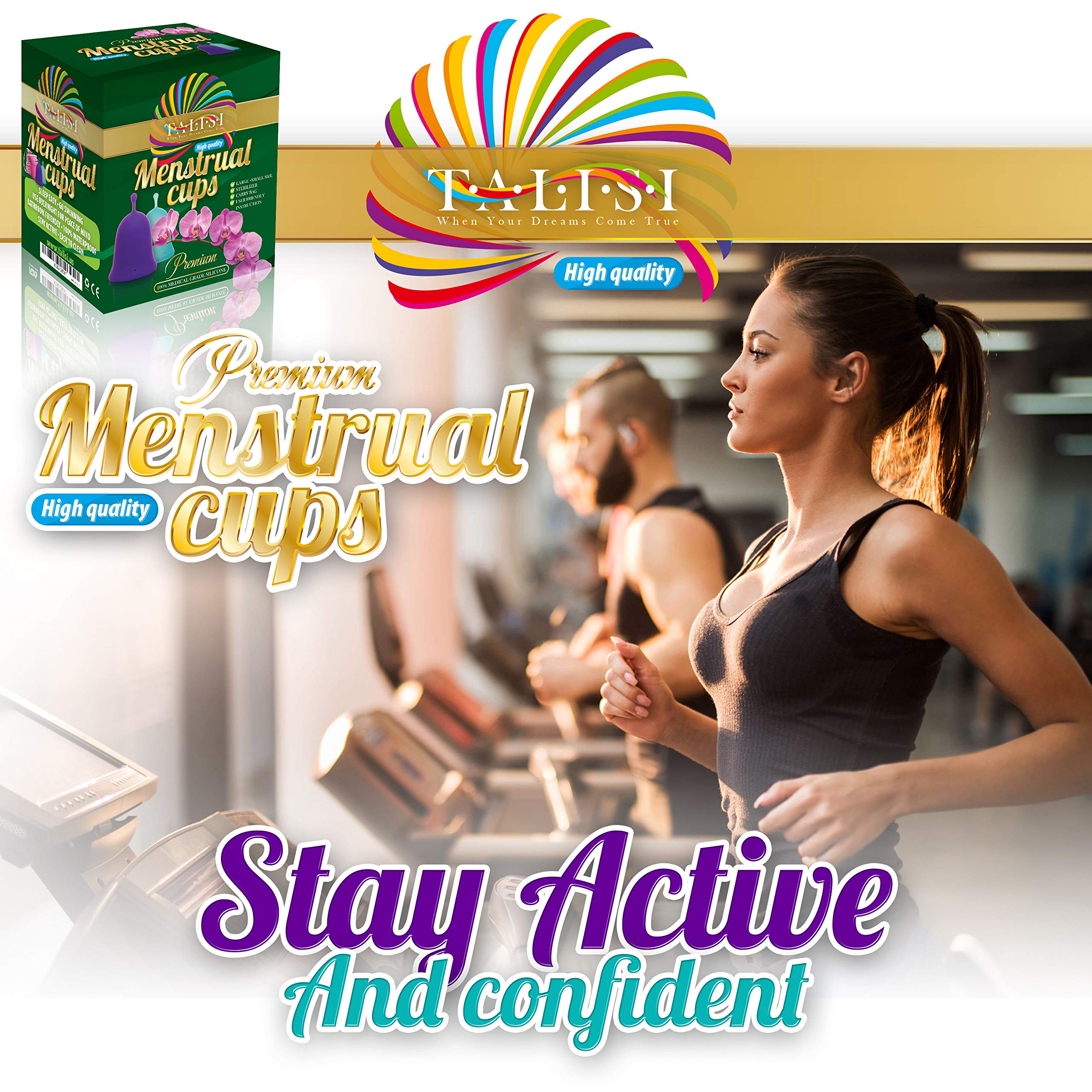 Talisi Reusable Menstrual Cups Set of 2 - Soft Medical Grade Silicone Period Cup Kit with Collapsible Sterilizer for Women - Small & Large Size for Regular/Heavy Flow - Eco-Friendly Tampon & Pad Alternative - Perfect for Travel, Sports & Active Lifestyle