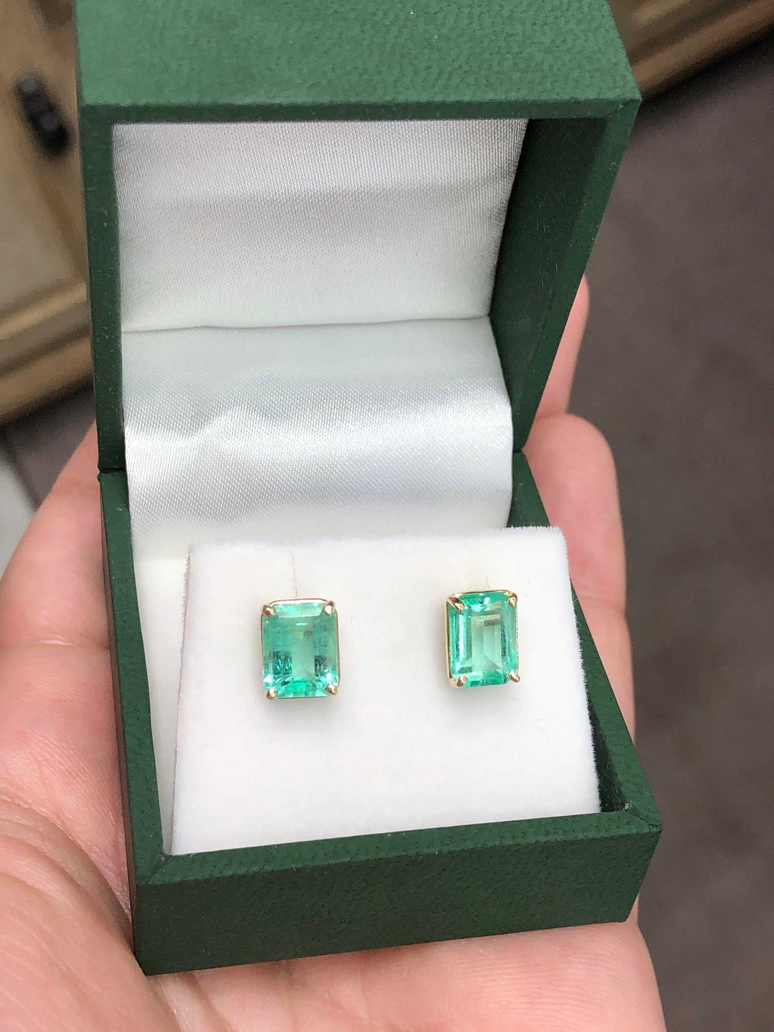 3.0tcw Genuine Colombian Emerald Stud Earrings - Emerald Cut Solitaire 14K Gold Jewelry for Women - Perfect for Weddings, Anniversaries & Special Occasions