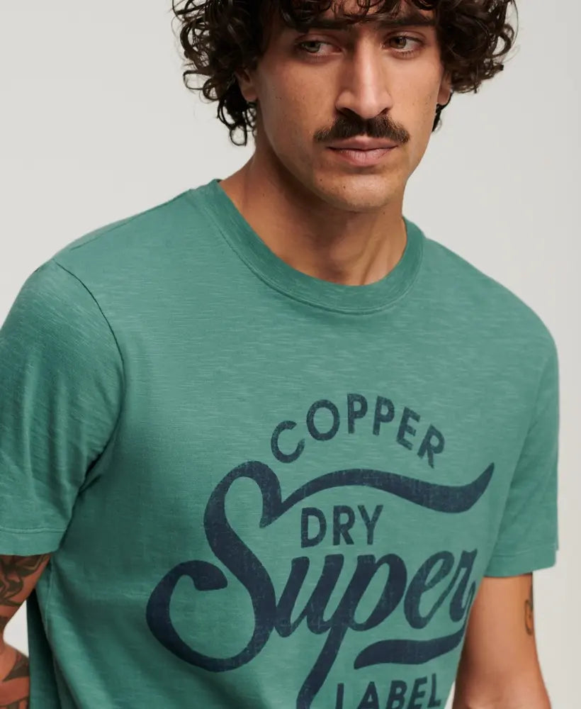 Copper Label Script T-Shirt | Drius Green Slub Cotton Tee - Casual Wear & Street Style Fashion
