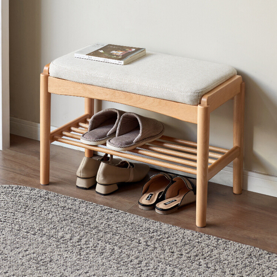 Solid Wood Shoe Storage Bench - Beech, Cherry, Walnut & Oak - Entryway Organizer for Home & Closet Storage