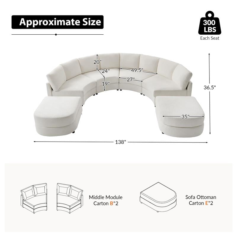 Aeris Modern Curved Sectional Sofa Set - L-Shaped Couch with Ottoman for Living Room, Lounge & Entertainment Spaces | Contemporary Fabric Upholstery, Comfortable Seating for Family & Guests