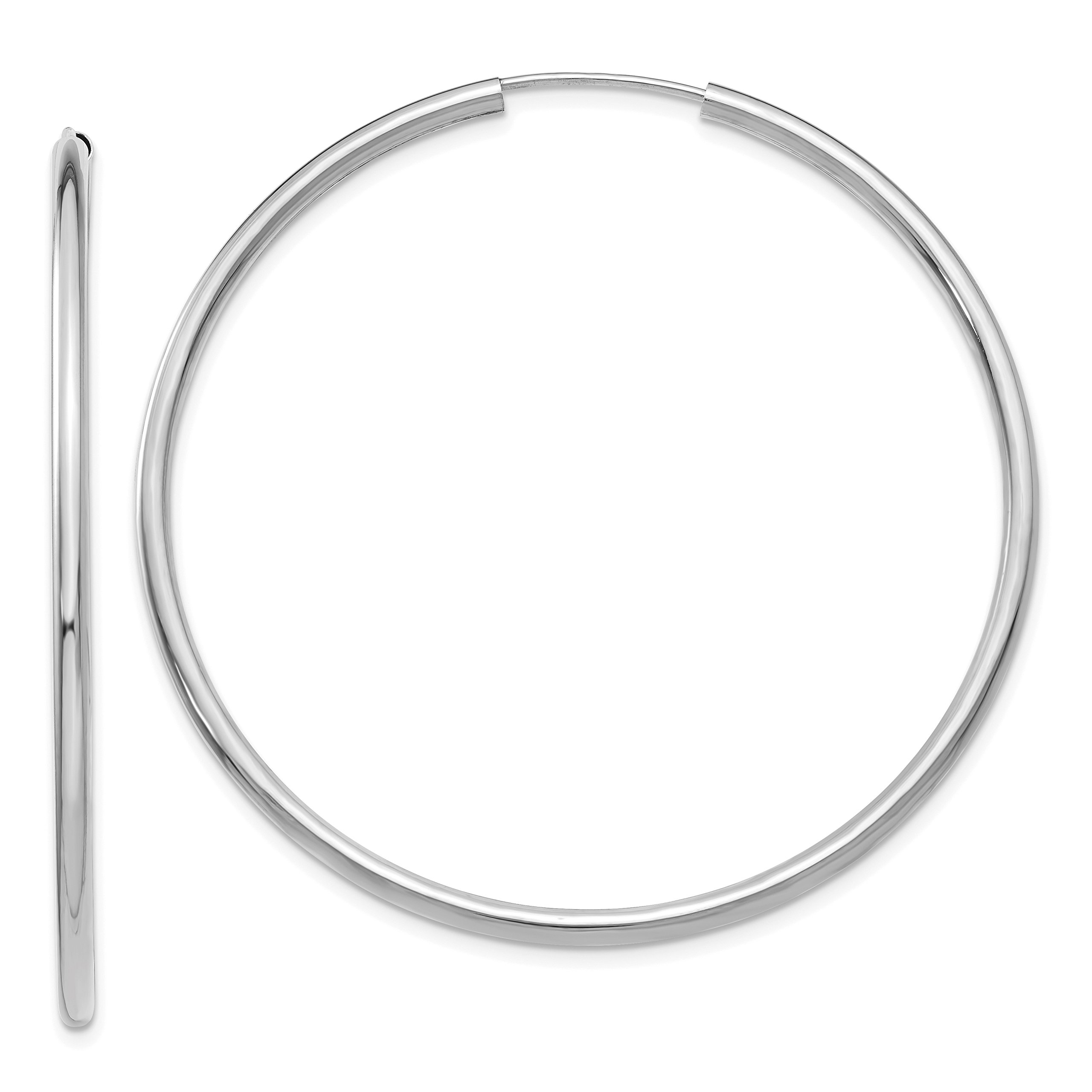 2mm Endless Hoop Earrings in Real 14k White Gold - Polished Finish for Everyday Wear, Gifts & Special Occasions