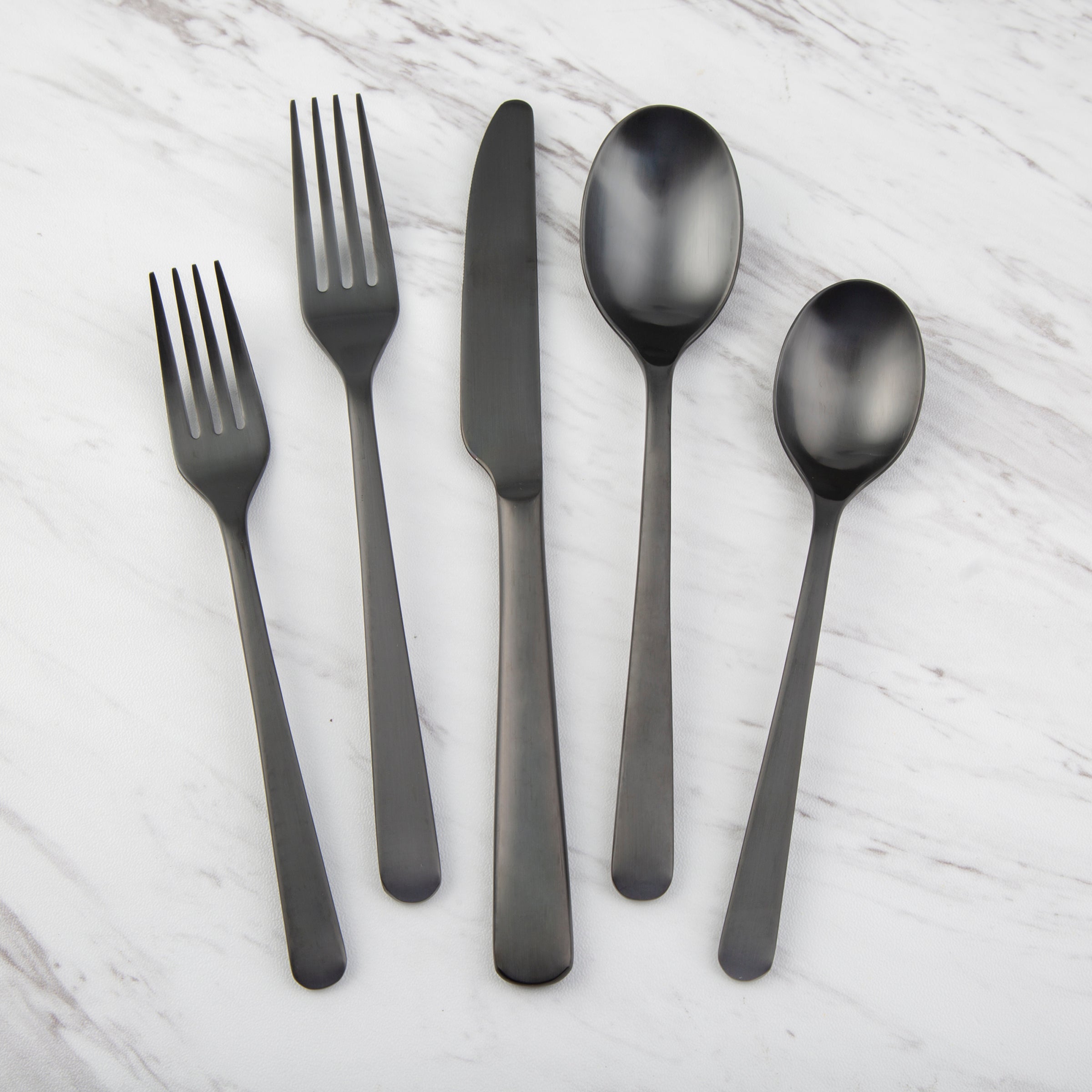 Premium Cecil Black Satin 20-Piece Flatware Set - Stainless Steel Cutlery Set for 4 People - Elegant Dining Utensils for Dinner Parties, Weddings & Home Entertaining