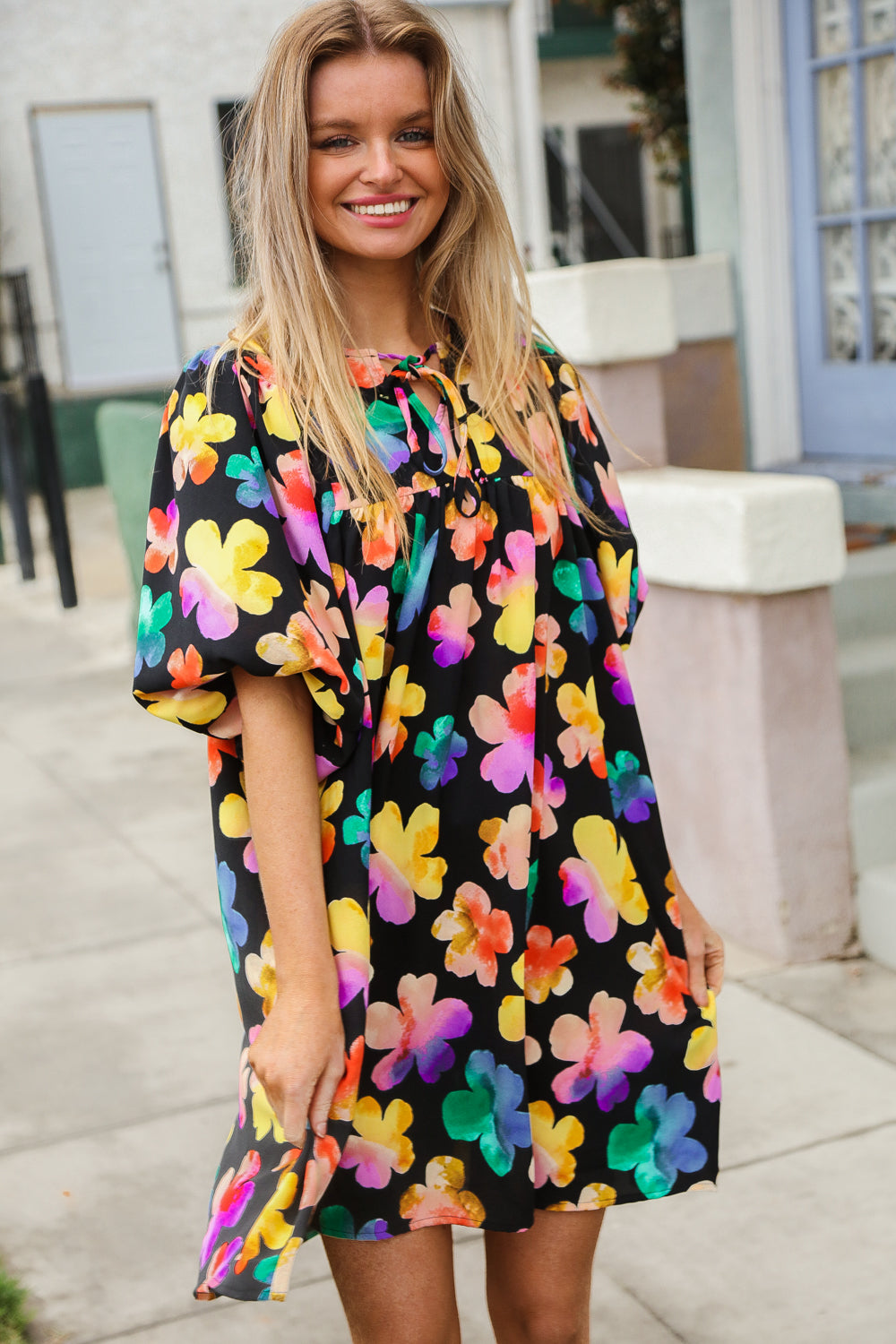 Adorable Floral Babydoll Dress with Ribbon Bow Tie & Pockets | Cute Casual Summer Dress for Women | Perfect for Parties, Dates & Outdoor Events