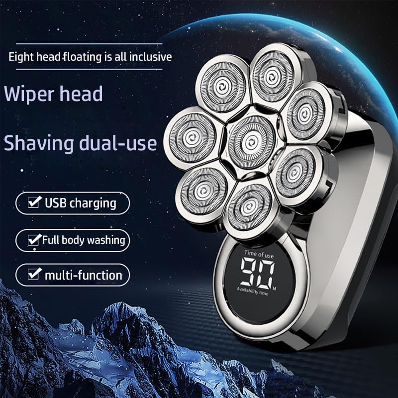 Men's 6-in-1 Waterproof Electric Head Shaver with LCD Display - Powerful Bald Shaving Machine & Beard Trimmer for Face & Body - Perfect for Travel, Gym & Daily Grooming
