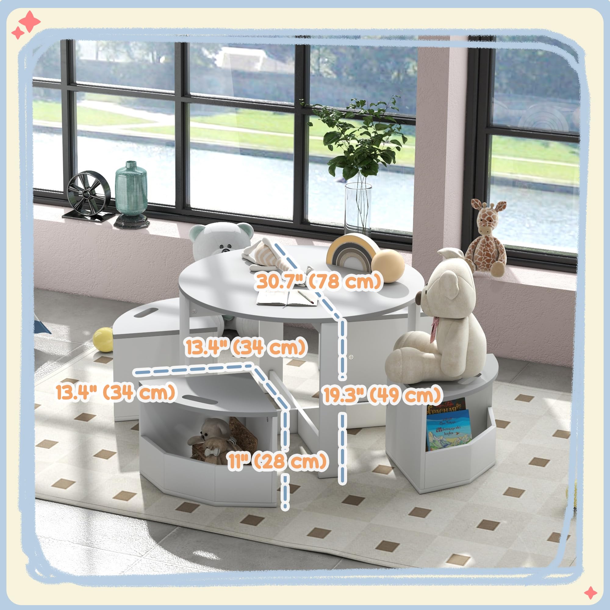 Qaba 5-Piece Kids Table and Chair Set with Storage - Toddler Activity Table for Art, Crafts, Reading - Perfect for Classroom, Playroom, Daycare & Home (Grey) - Encourage Creativity & Learning in Children