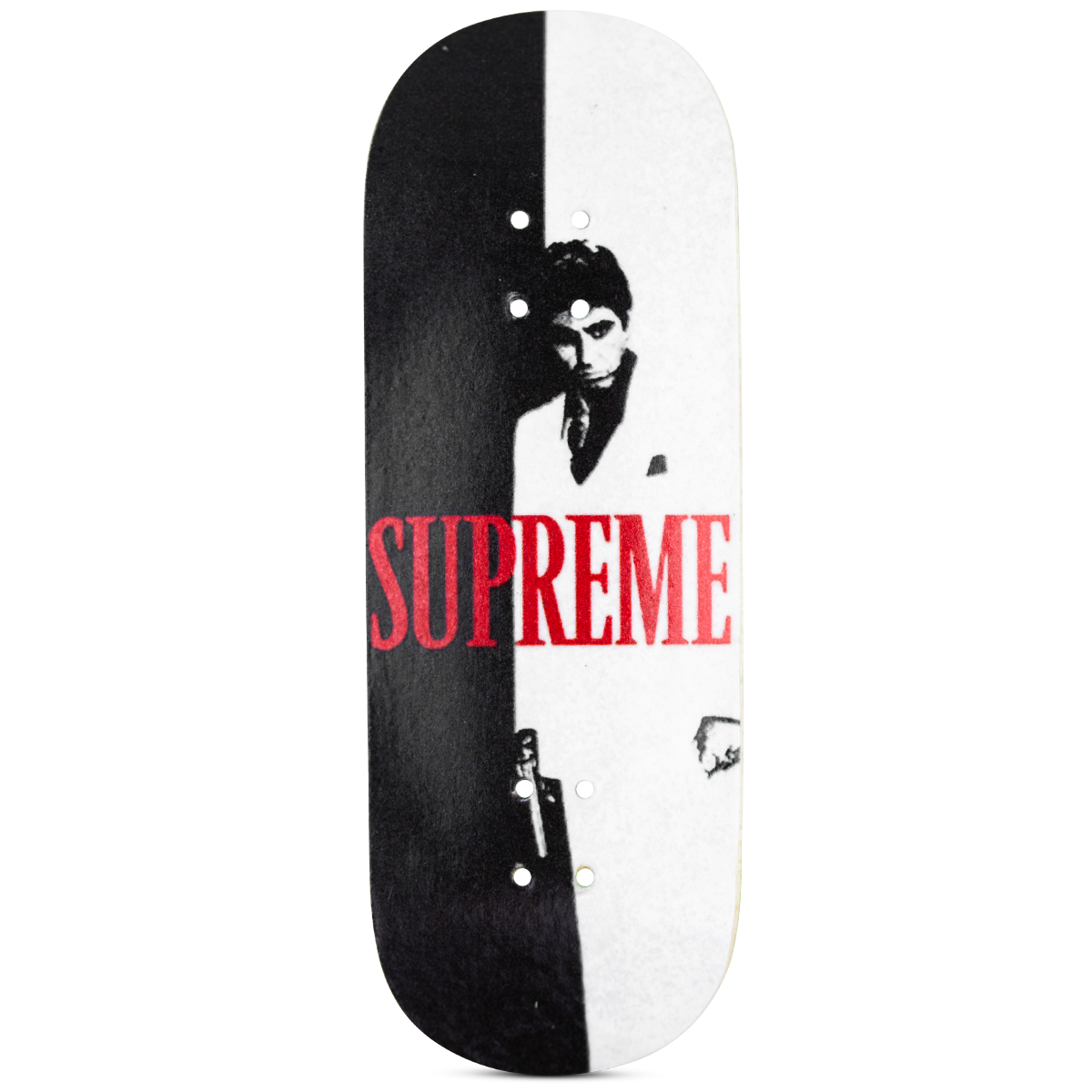 Supreme Scarface Fingerboard Deck - Mini Skateboard for Finger Tricks & Training - Perfect for Skateboard Enthusiasts & Home Office Stress Relief