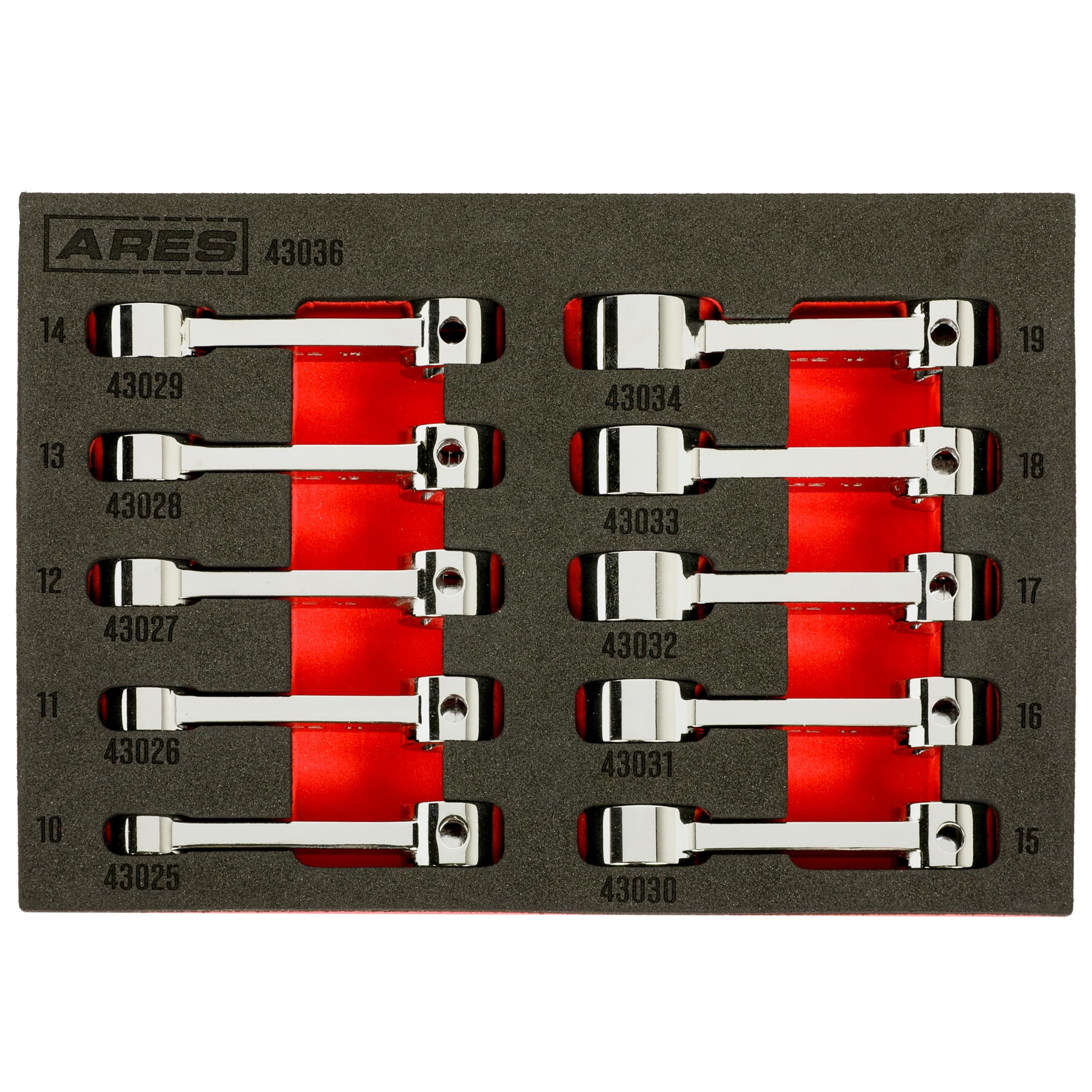 ARES 43036 10-Piece Metric 12-Point Box End Torque Adapter Extension Set - 3/8-Inch Drive Chrome Vanadium Steel Wrench Set with EVA Foam Tray - Perfect for Automotive Repair, Machinery Maintenance and Tightening Bolts in Hard-to-Reach Spaces