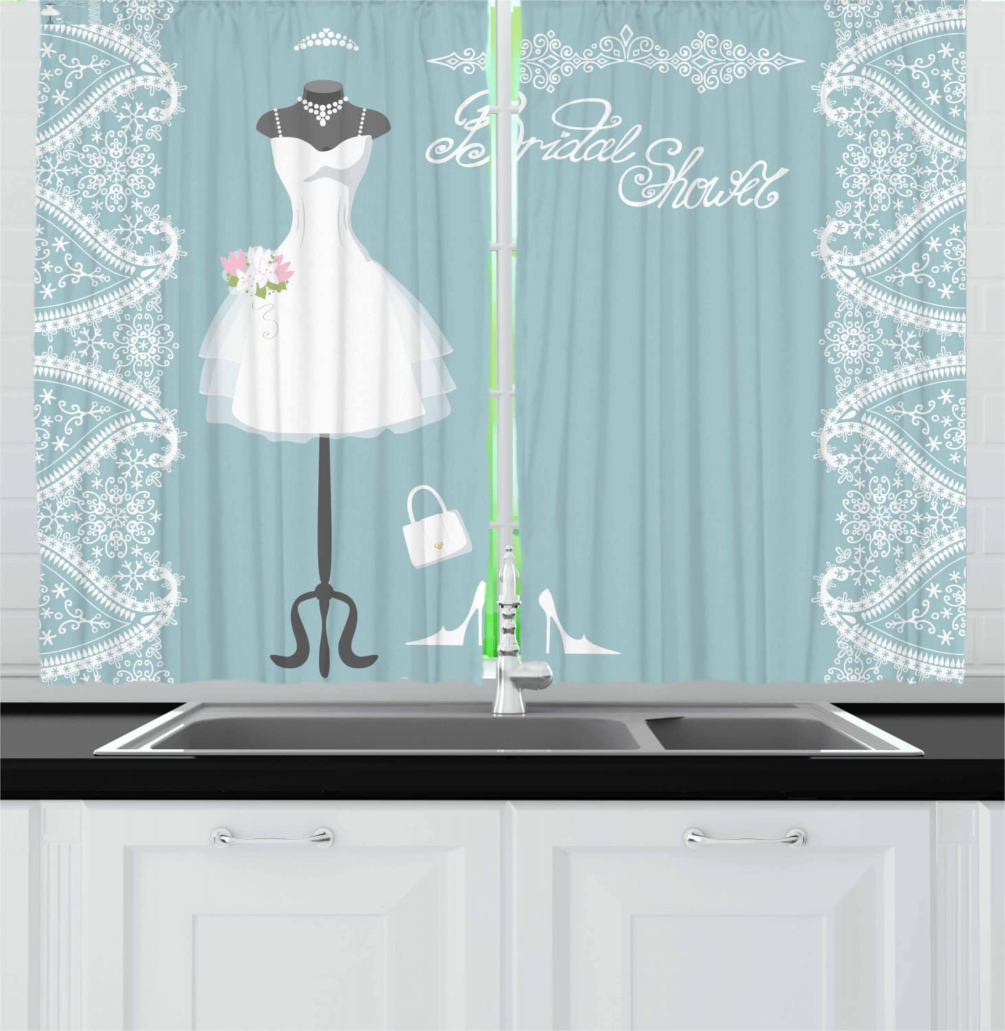 Ambesonne Vintage French Inspired Bridal Kitchen Curtains - Floral Frames Design, 2 Panels with Rod Pocket, 55