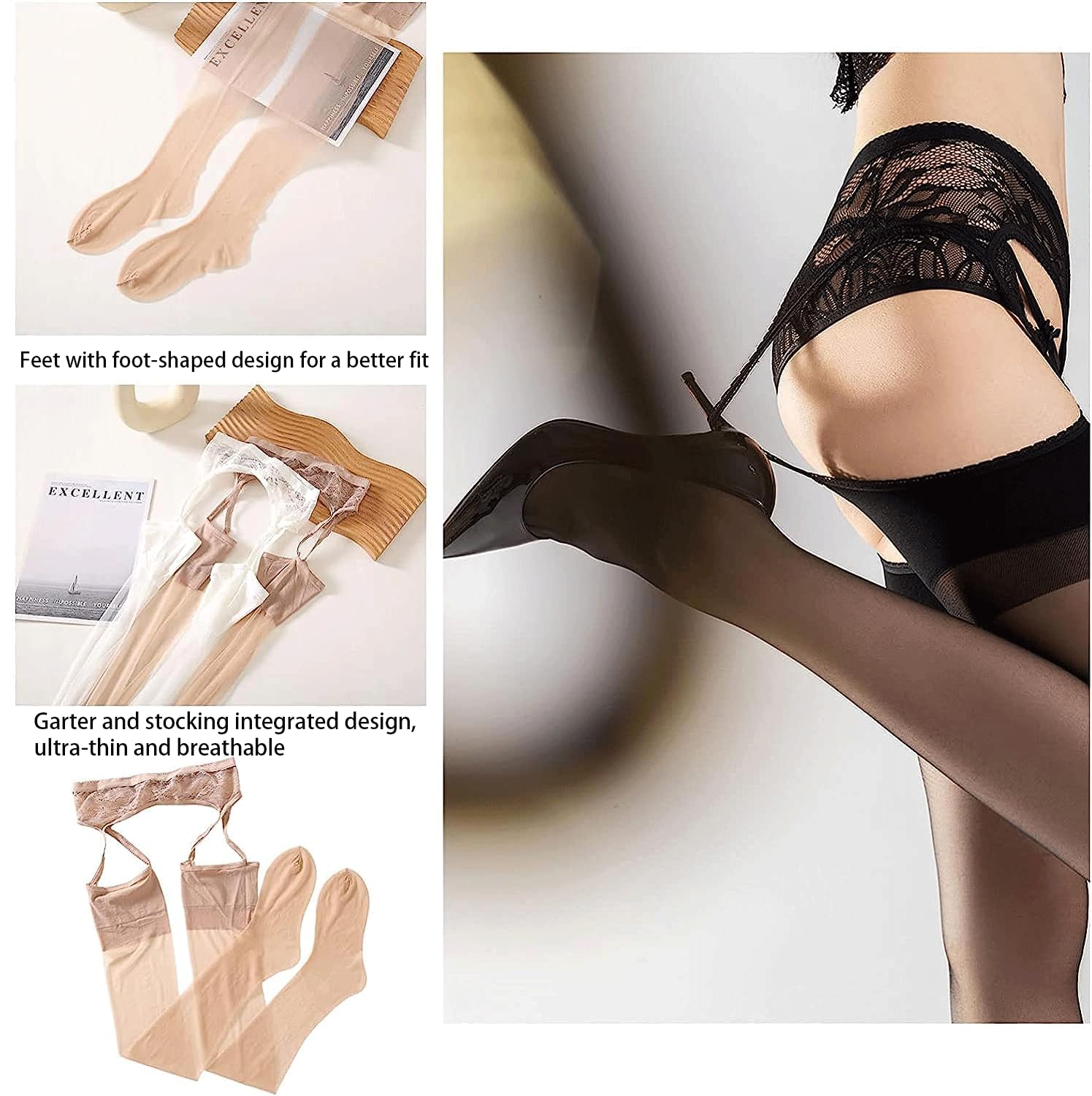 Sexy Red Lace Garter Thigh High Stockings - Women's Suspender Pantyhose & Fishnet Tights for Leg Contouring (Size 2-6) | Perfect for Valentine's Day, Date Night & Boudoir Photography