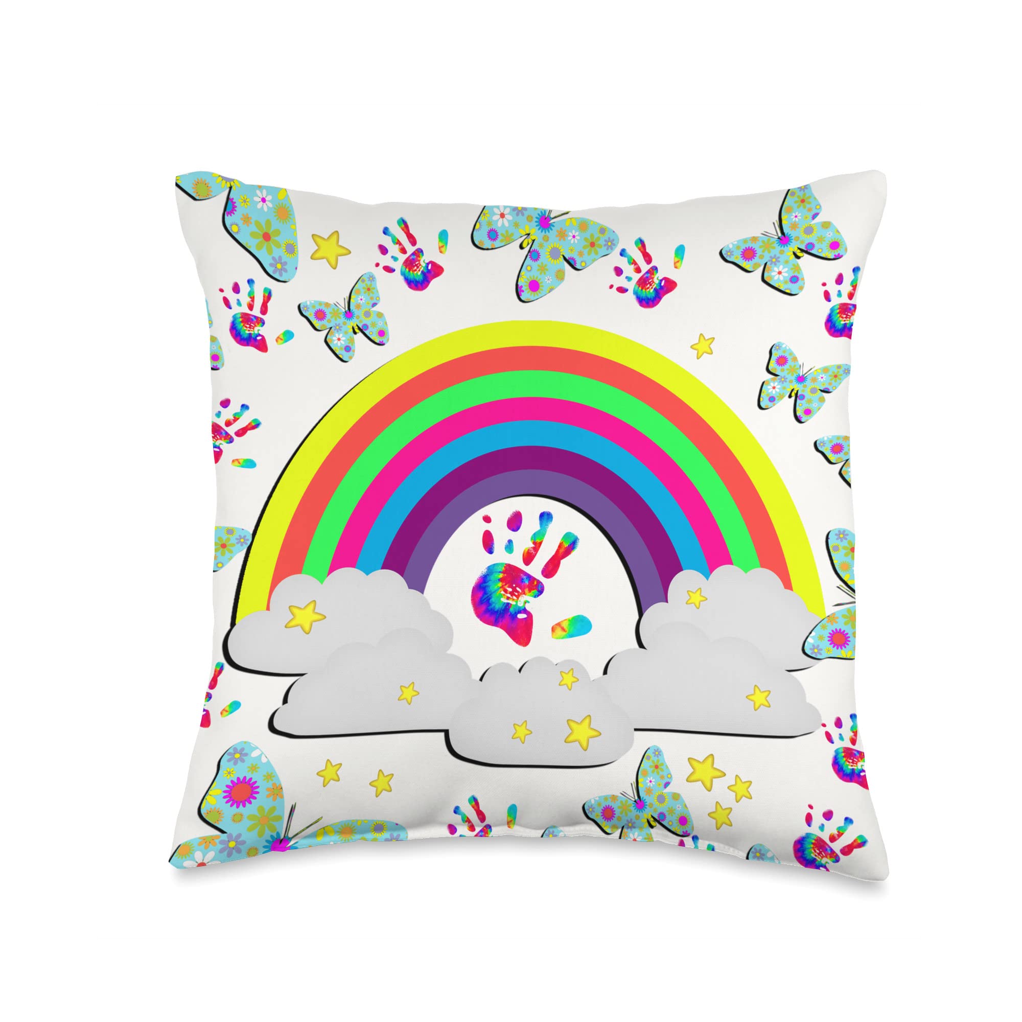 5th Retro Rainbows Hi Five Happy Birthday Throw Pillow, 16x16, Multicolor - Perfect for Party Decor, Living Room Accent, or Gift Giving
