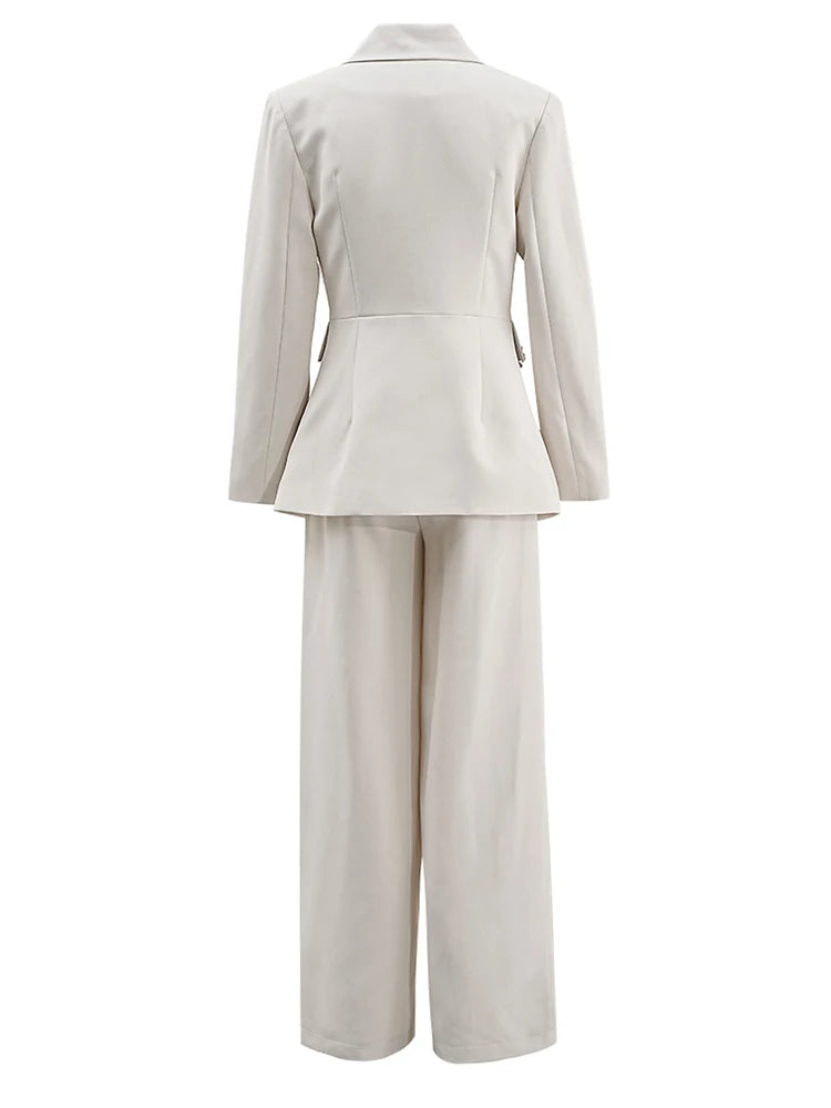 Apricot Floral Blazer & Wide Leg Pants Women's Two-Piece Suit Set - Long Sleeve Lapel Jacket with High Waist Trousers | Spring/Fall 2025 Fashion Trend | Office Wear, Business Casual, Wedding Guest Outfit