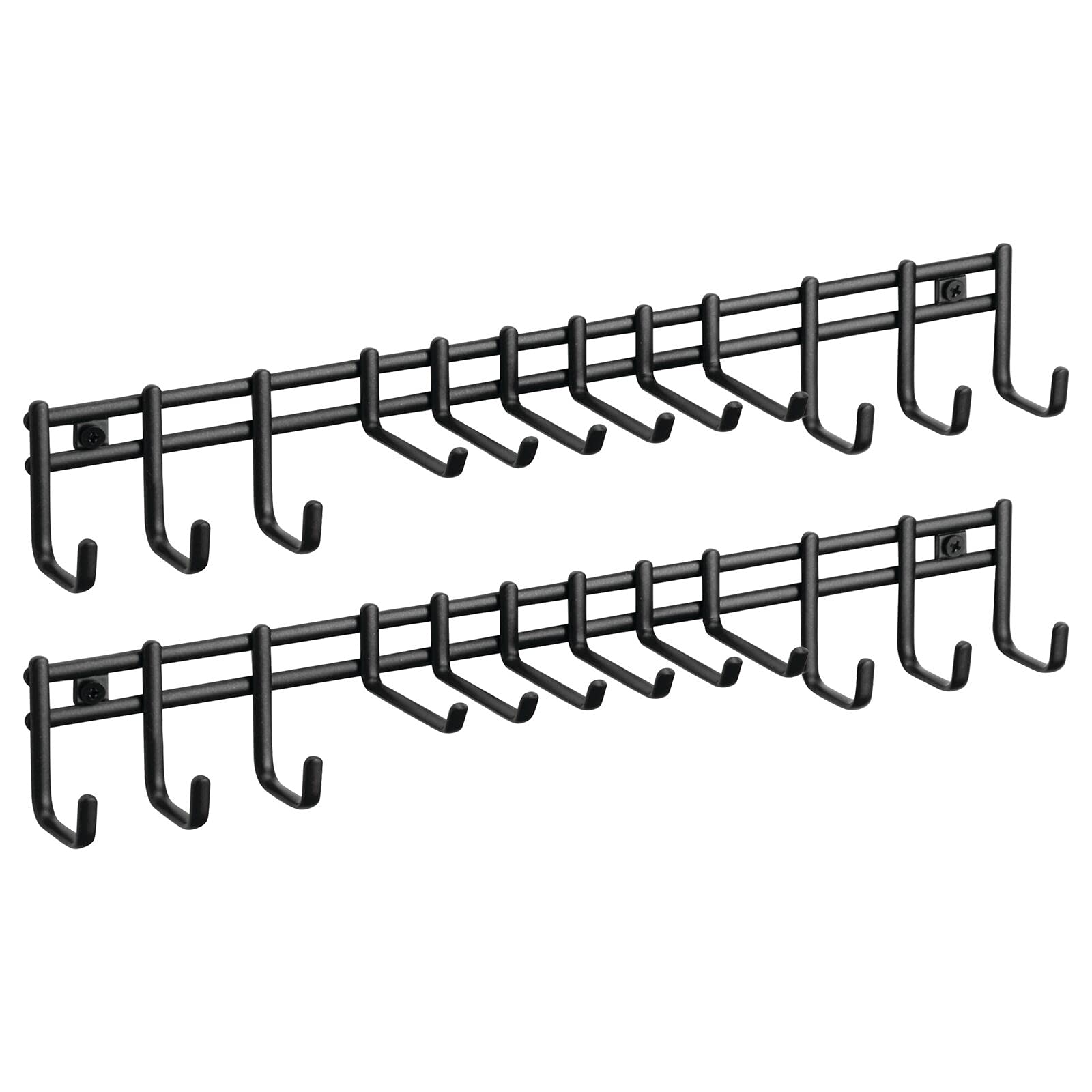 mDesign Wall Mount Metal Accessory Organizer - Slim Space Saving Storage for Ties, Belts, Scarves, Sunglasses & Watches - 12 Hooks, 2 Pack Matte Black - Perfect for Closet, Bedroom & Entryway Organization