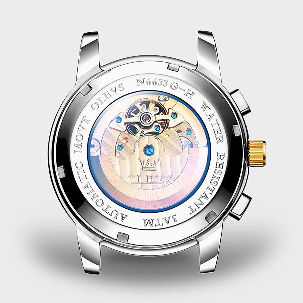 OLEVS Automatic Watches for Men - Big Face Stainless Steel Dress Watch with Self-Winding, Waterproof Tourbillon Skeleton Design, Luminous Day & Date Display | Perfect for Business, Formal Events & Daily Wear