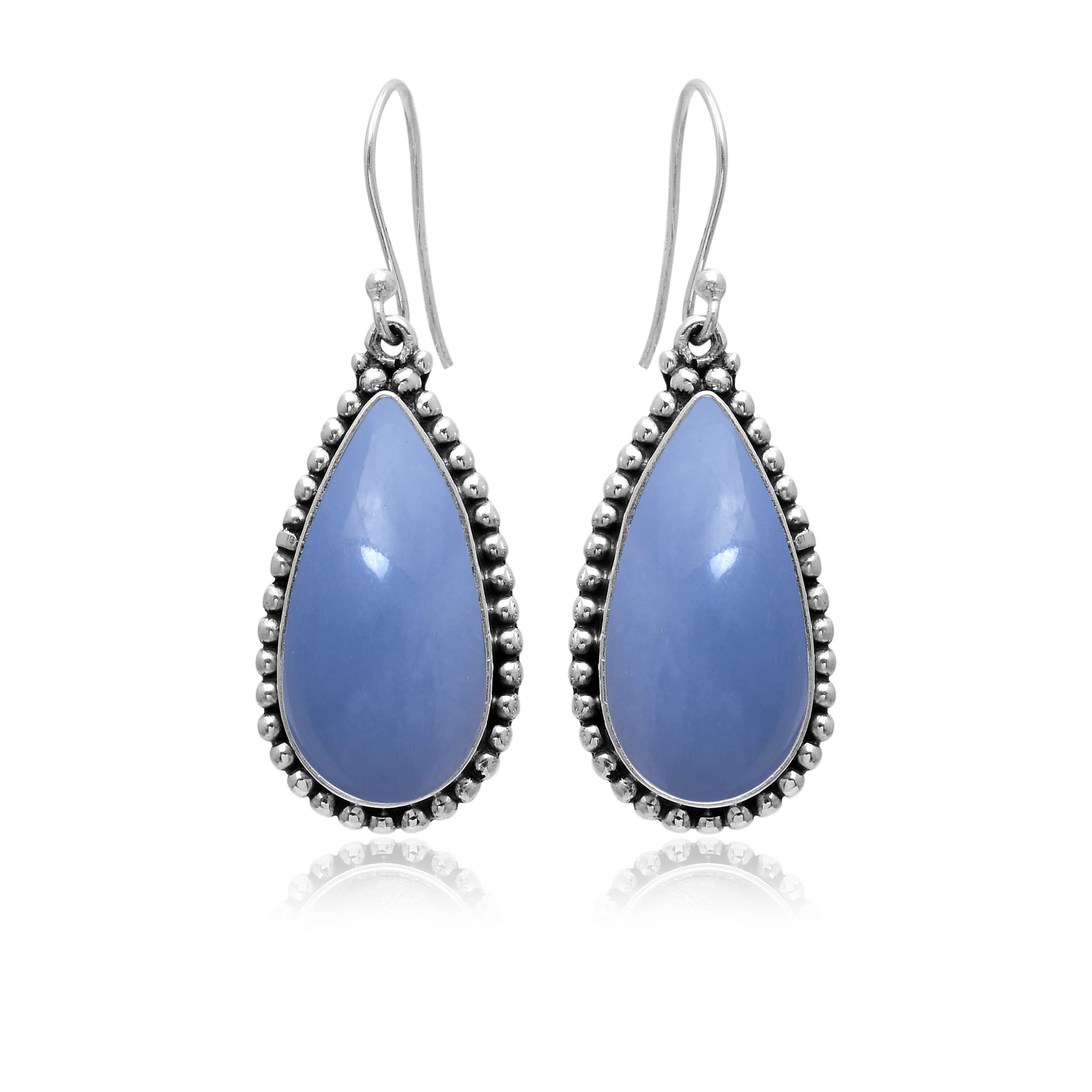 Veracity Jewelry Angelite Earrings for Women - 925 Sterling Silver Dangle Earrings with Blue Angelite Gemstone - Handmade Healing Jewelry for Inner Peace & Spiritual Balance - Perfect for Meditation, Yoga & Everyday Wear