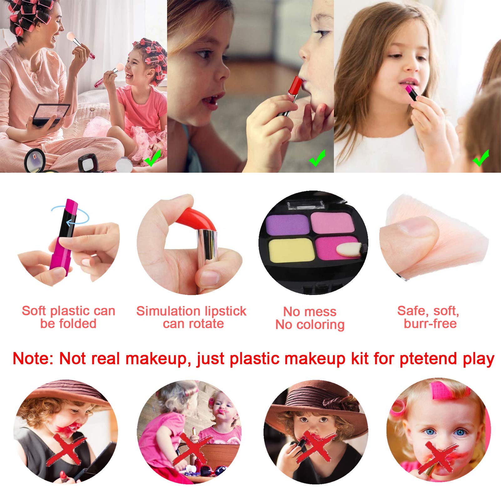 Fake Makeup Kit for Girls - Kids Cosmetic Toy Set with Bag - Birthday & Christmas Gift for Pretend Play