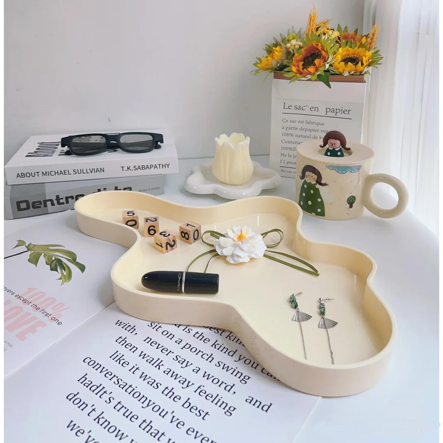 Abstract Decorative Tray for Jewelry & Perfume - Vanity & Coffee Table Organizer for Living Room, Bathroom, Bedroom
