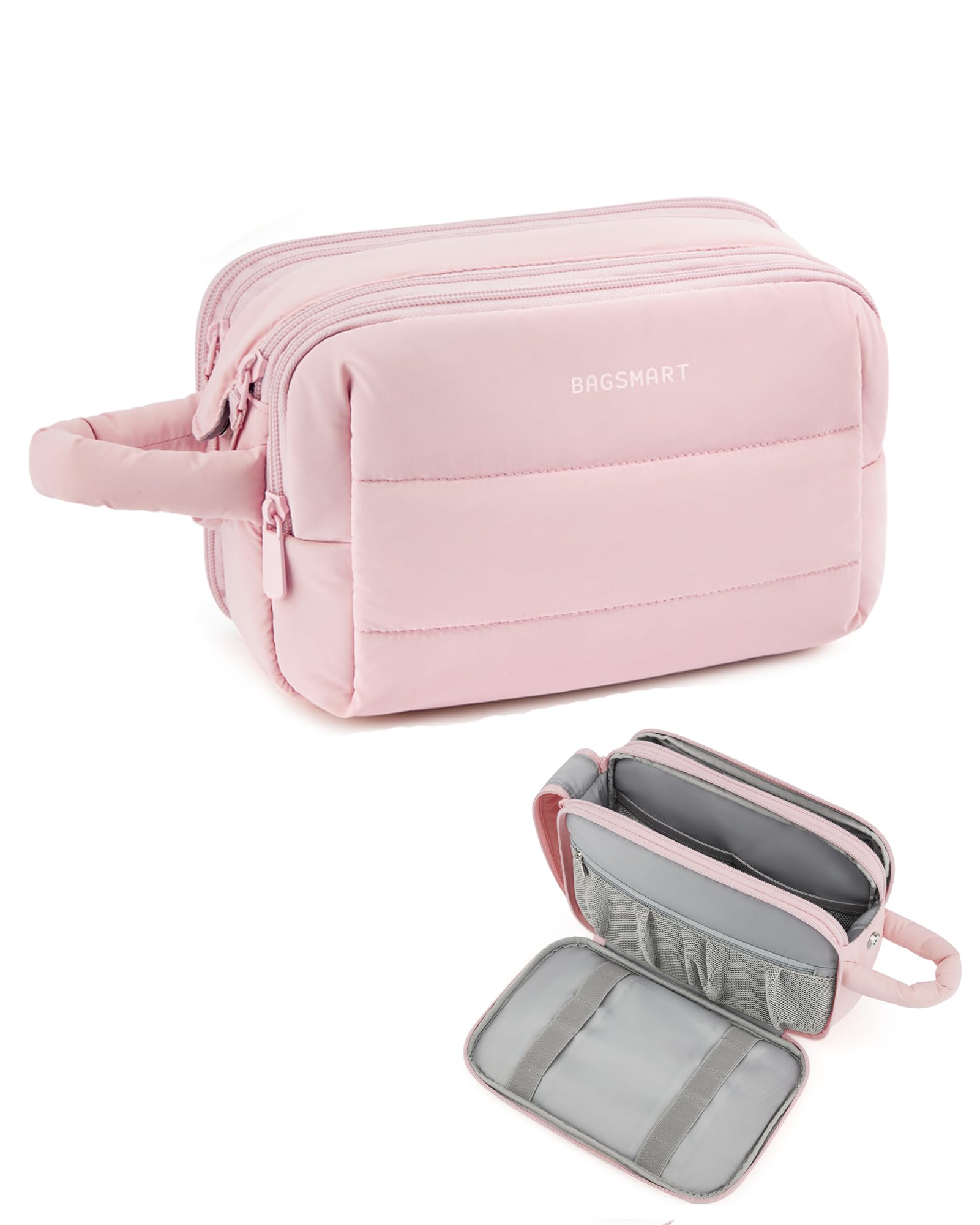 BAGSMART Water-resistant Travel Toiletry Bag for Women - Pink, Makeup Organizer for Trips