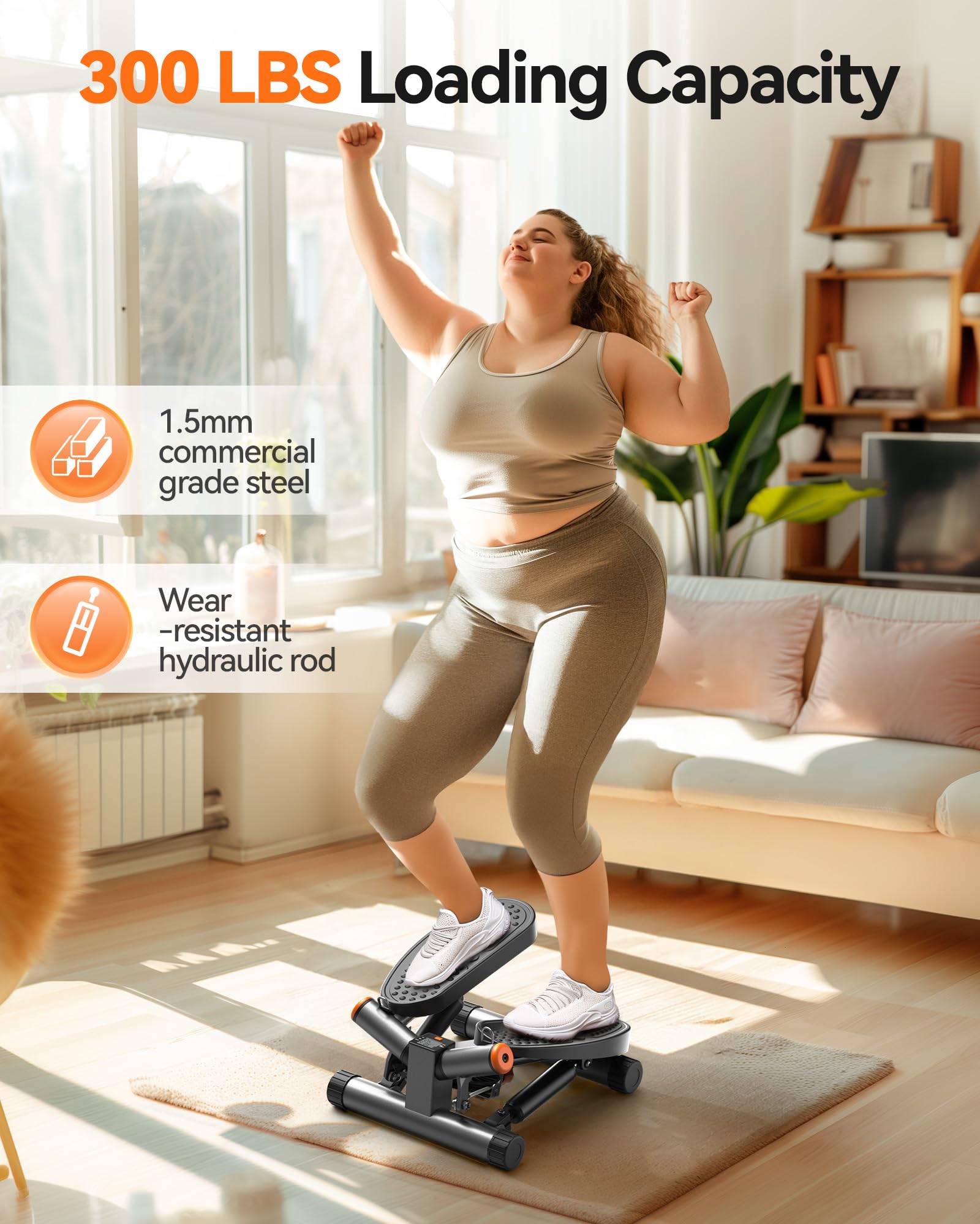 Niceday Twist Stepper with Resistance Bands - 300LBS Capacity Hydraulic Fitness Stepper with LCD Monitor for Home Workout | Compact Stair Stepper Exercise Equipment for Cardio, Leg & Core Training | Perfect for Small Spaces, Office & Apartment Fitness